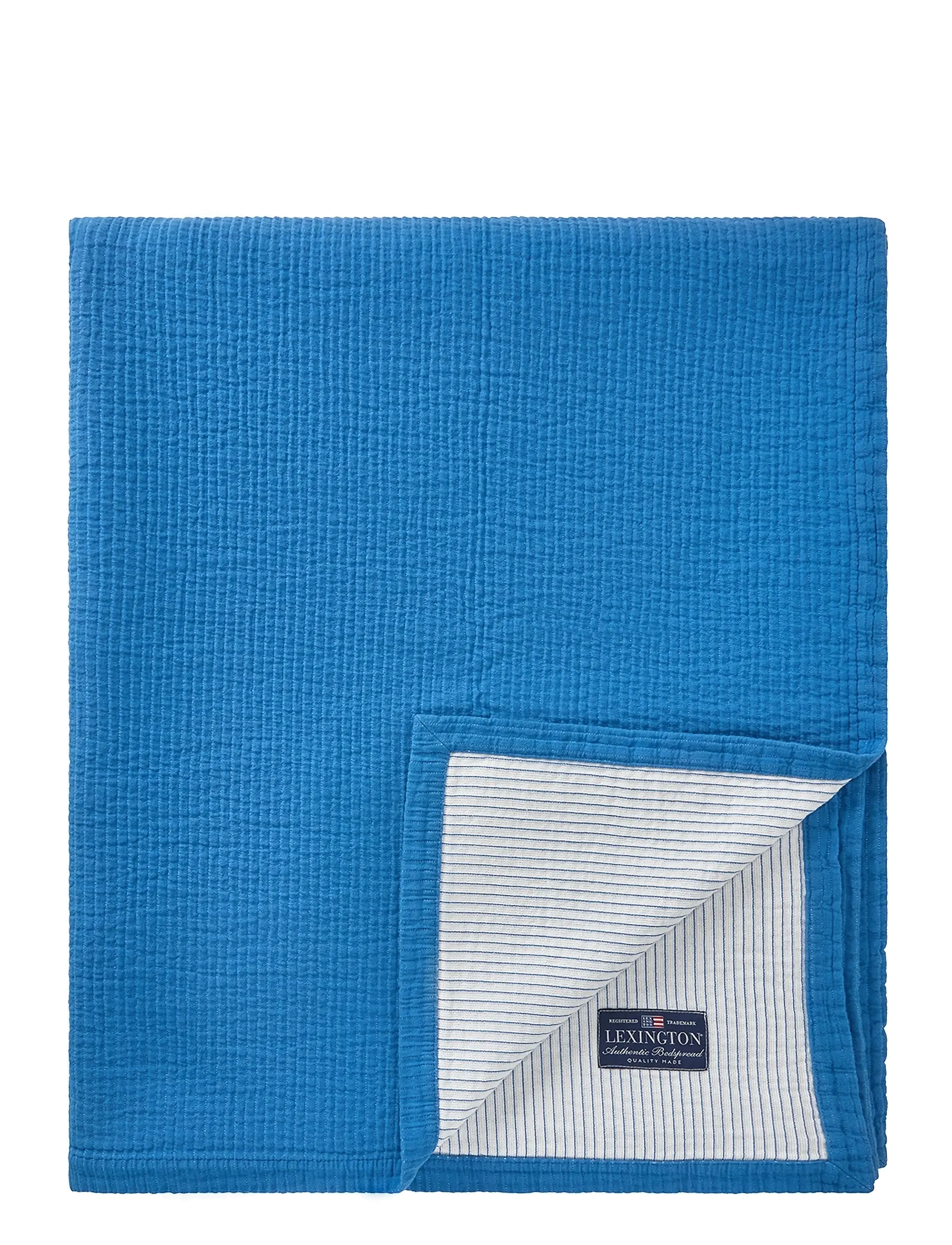 Striped Reversable Organic Cotton Bedspread - BLUE/WHITE