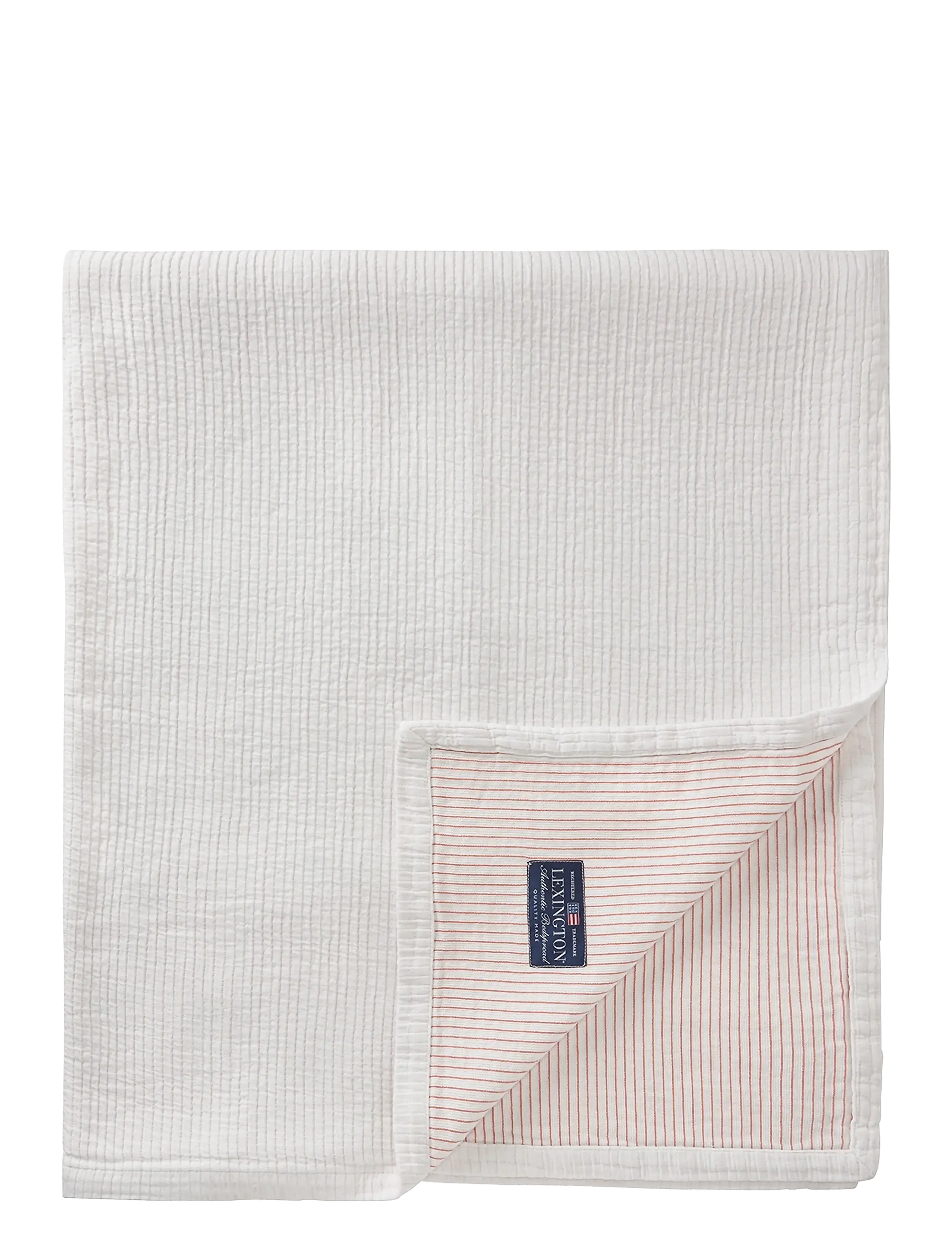 Striped Reversable Organic Cotton Bedspread - WHITE/CORAL