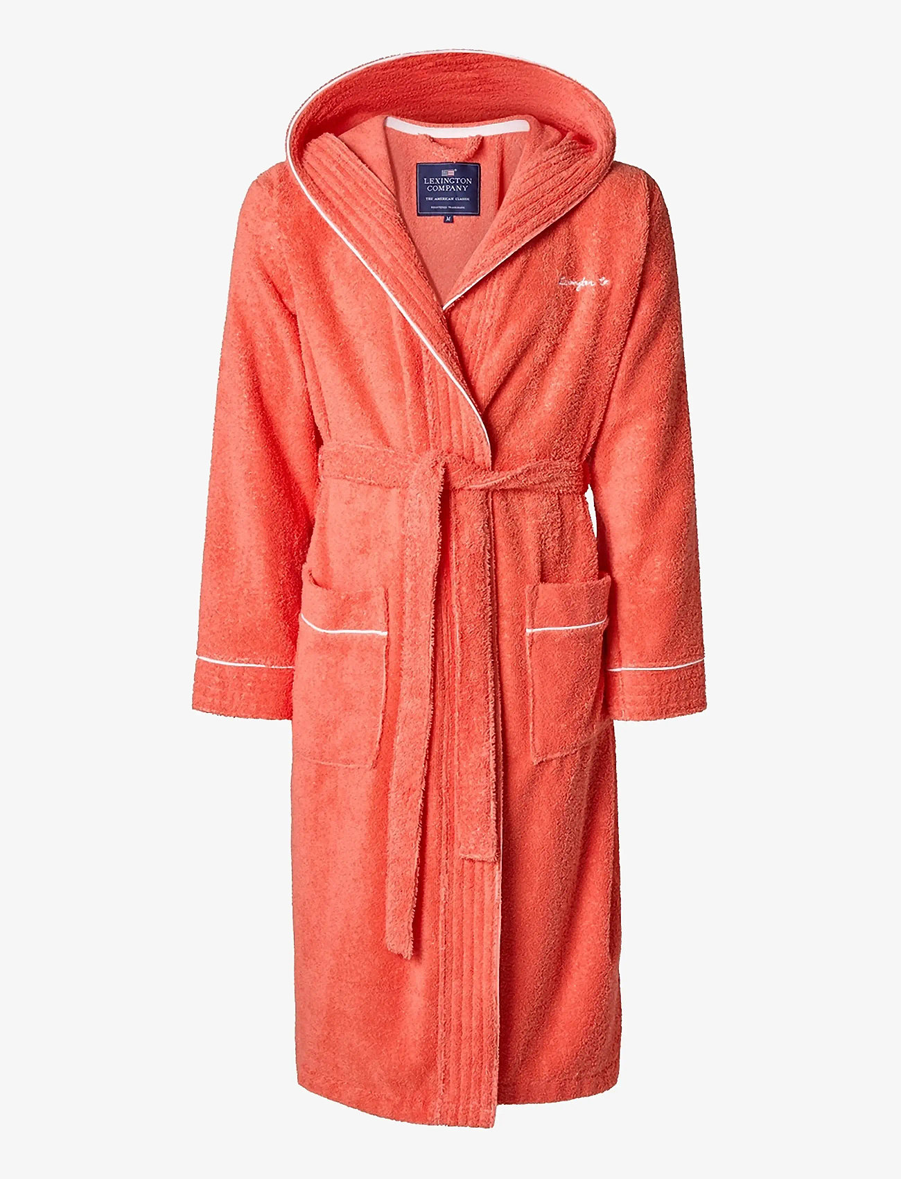 Lexington Home - Quinn Unisex Cotton-Mix Hoodie Robe with Piping - coral - 0