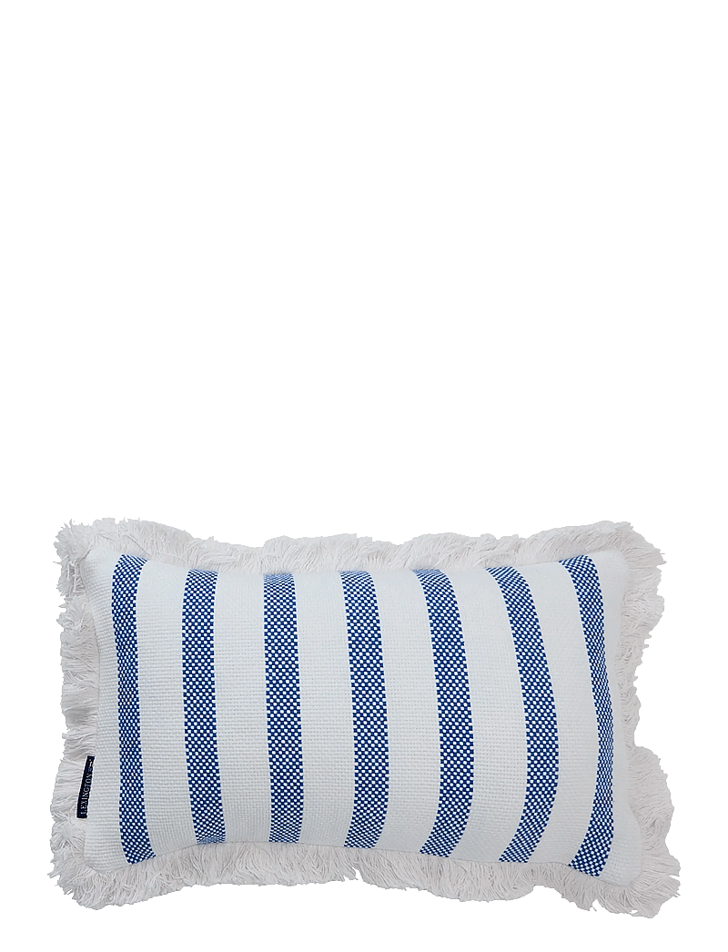 Lexington Home - Striped Organic Cotton Fringe 50x30 Pillow - cushions - white/sea blue - 0