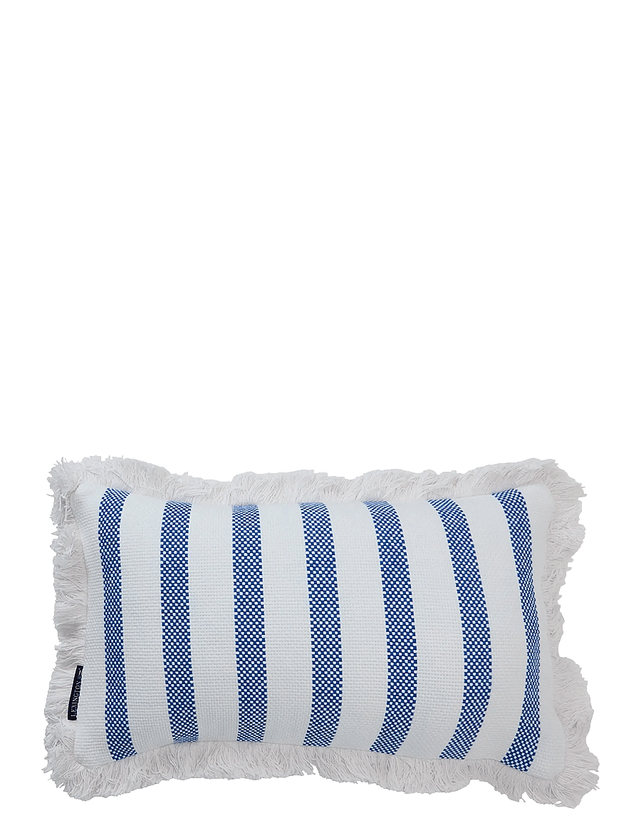Lexington Home - Striped Organic Cotton Fringe 50x30 Pillow - coussins - white/sea blue - 0