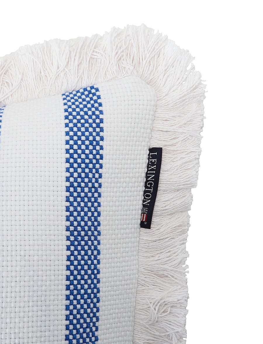 Lexington Home - Striped Organic Cotton Fringe 50x30 Pillow - coussins - white/sea blue - 1