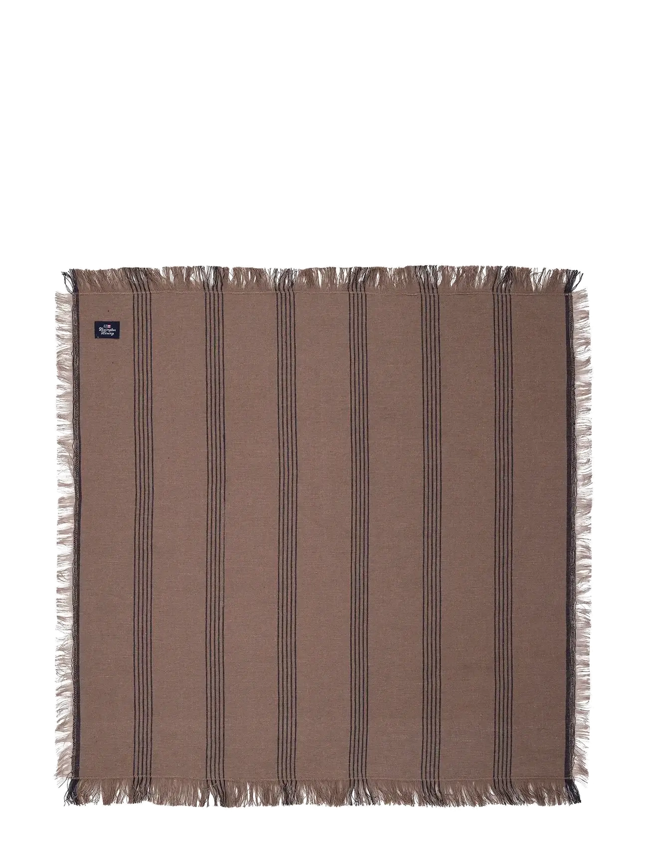 Striped Linen/Cotton Napkin with Fringes - STONE/BLACK