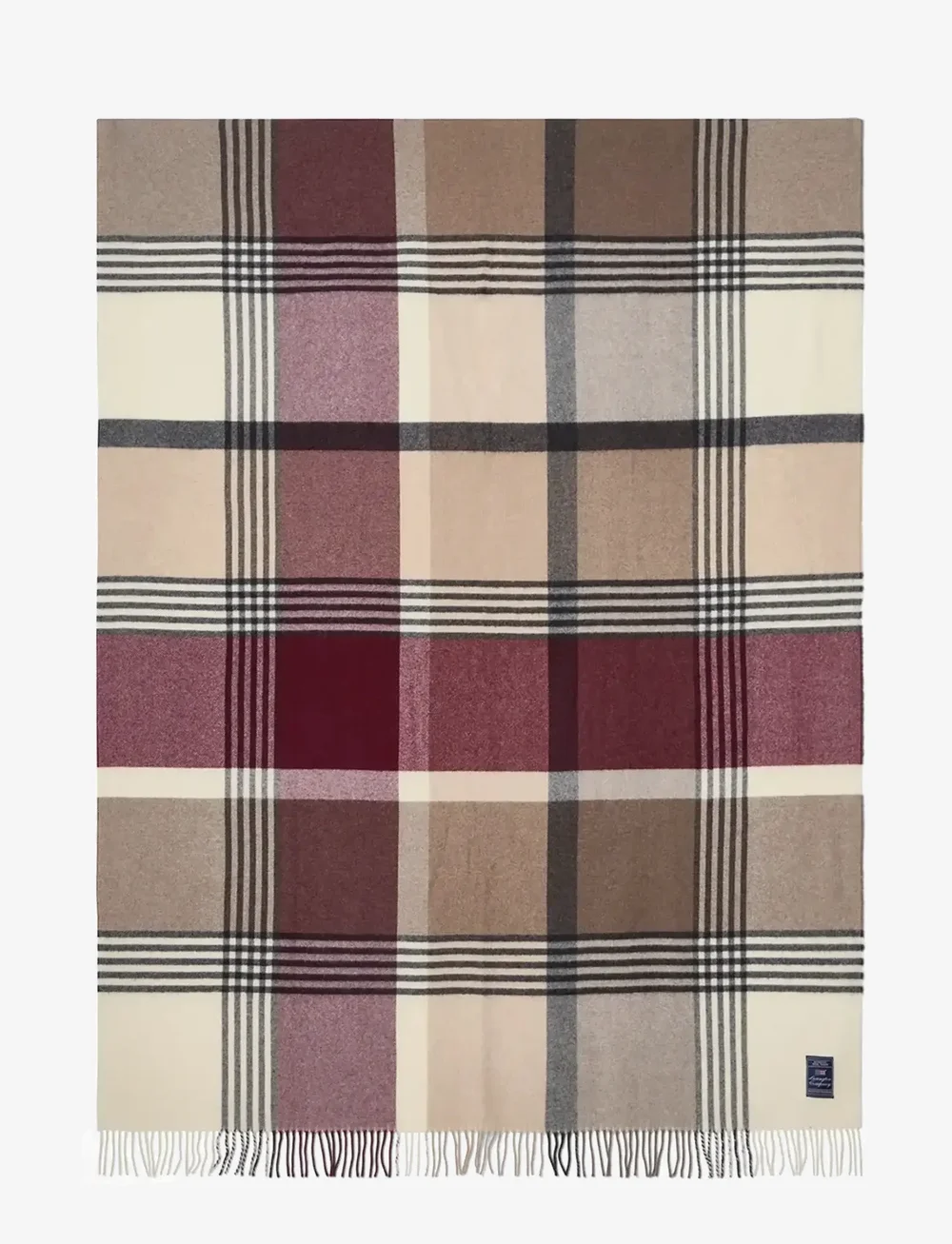 Lexington Home - Stone/Burgundy Checked Recycled Wool Throw - Über 100 € - stone/burgundy/beige - 1