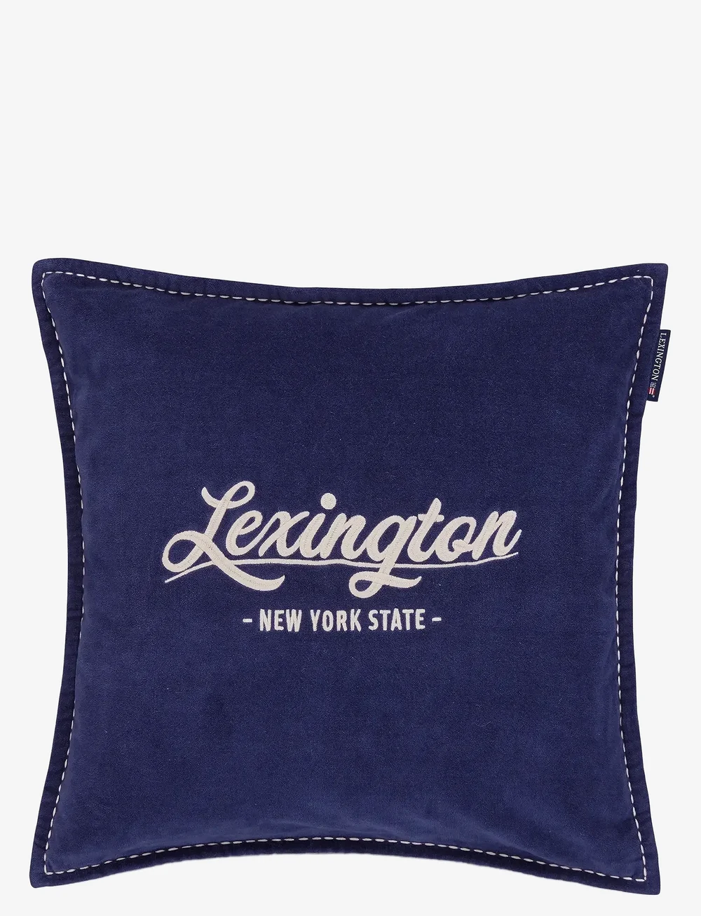 Lexington Home - Logo Organic Cotton Velvet Pillow Cover - coussins covers - dark blue/lt beige - 0