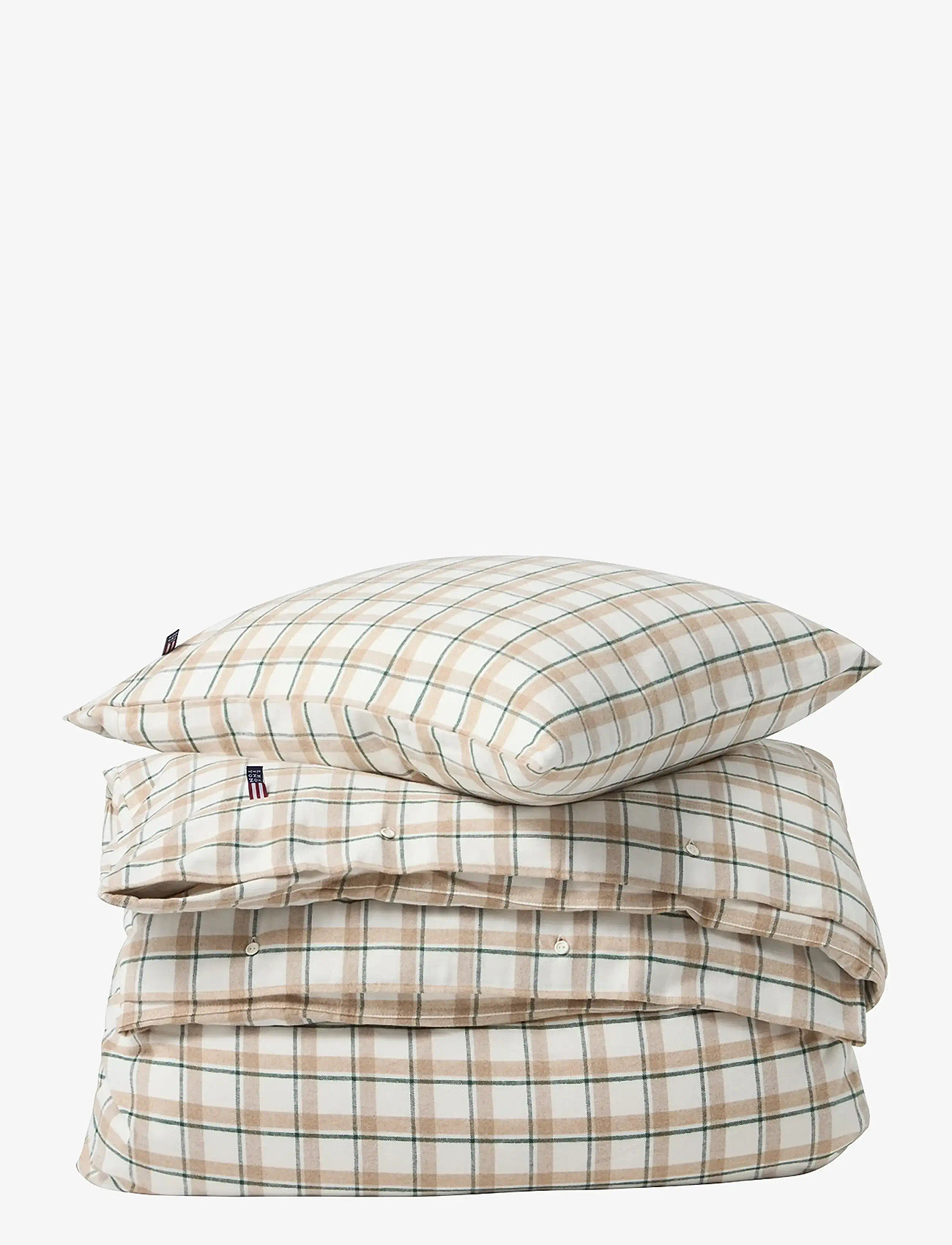 Lexington Home - GreenBeigeWhite Checked Cotton Flannel Bed Set - påslakanset - green/beige/white - 0