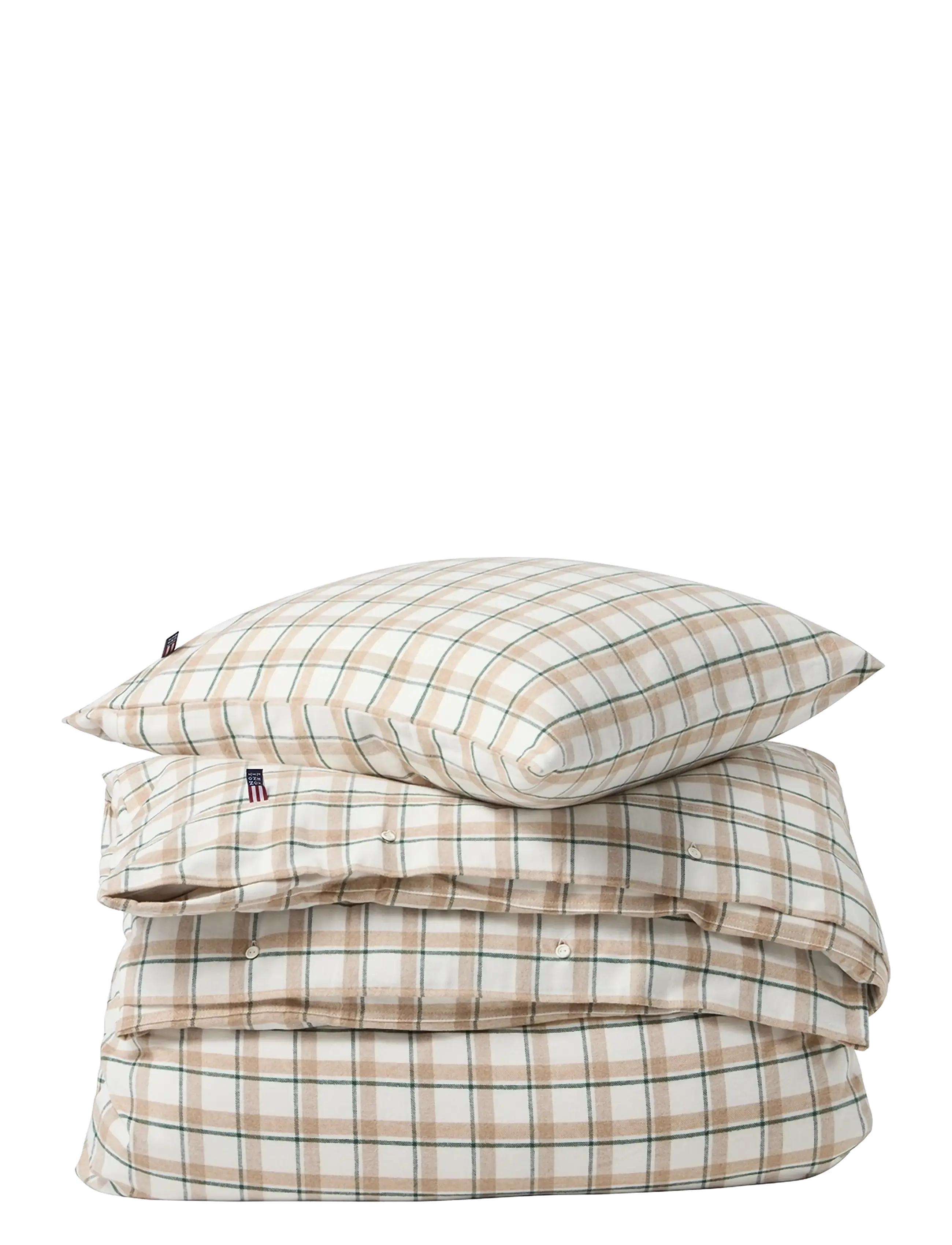 Lexington Home GreenBeigeWhite Checked Cotton Flannel Bed Set - Påslakanset - GREEN/BEIGE/WHITE / cream
