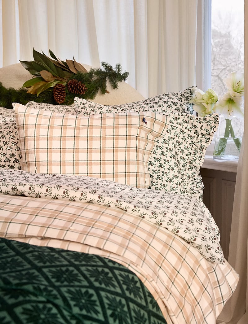 Lexington Home - GreenBeigeWhite Checked Cotton Flannel Bed Set - påslakanset - green/beige/white - 2