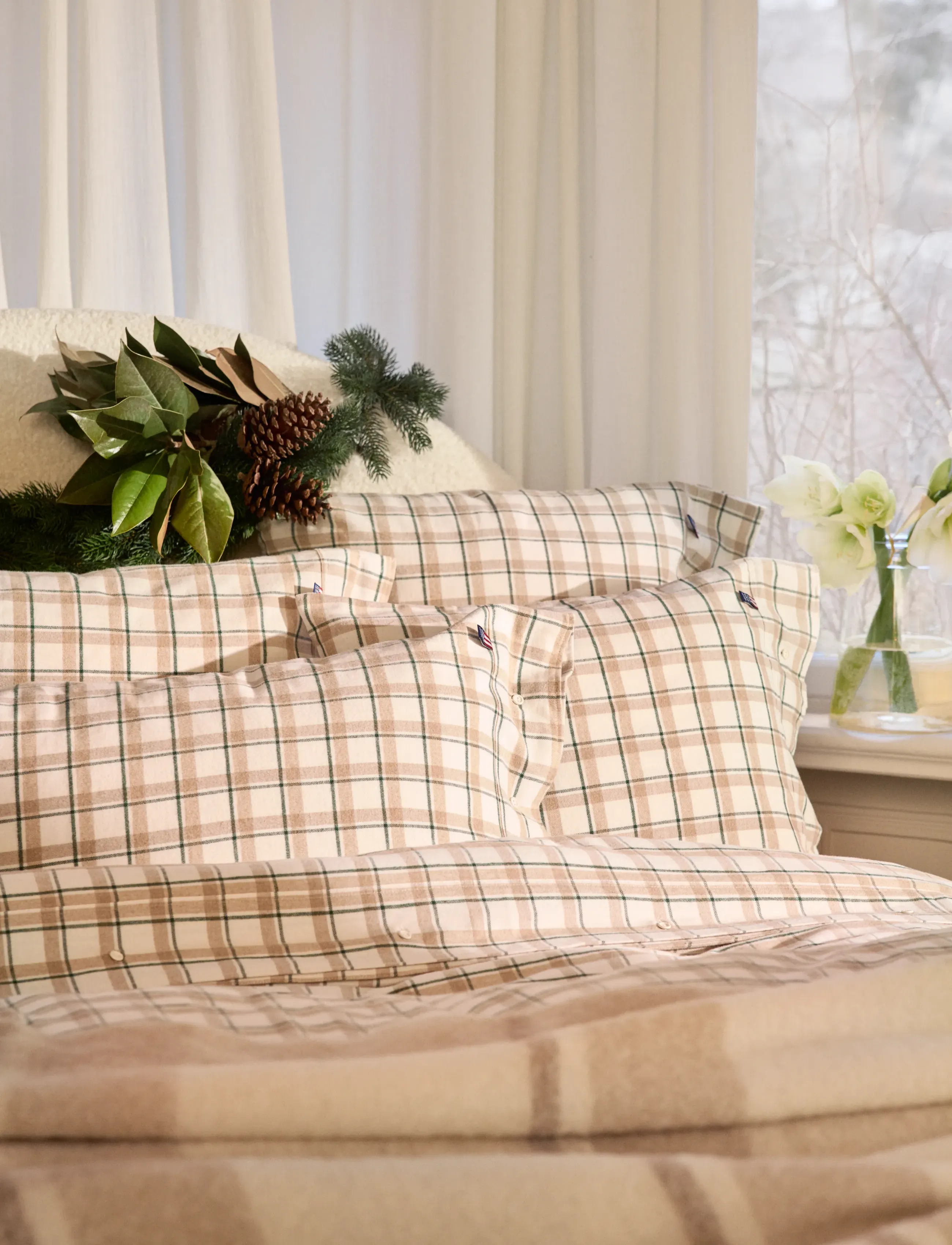 Lexington Home - GreenBeigeWhite Checked Cotton Flannel Bed Set - voodiriiete komplektid - green/beige/white - 3