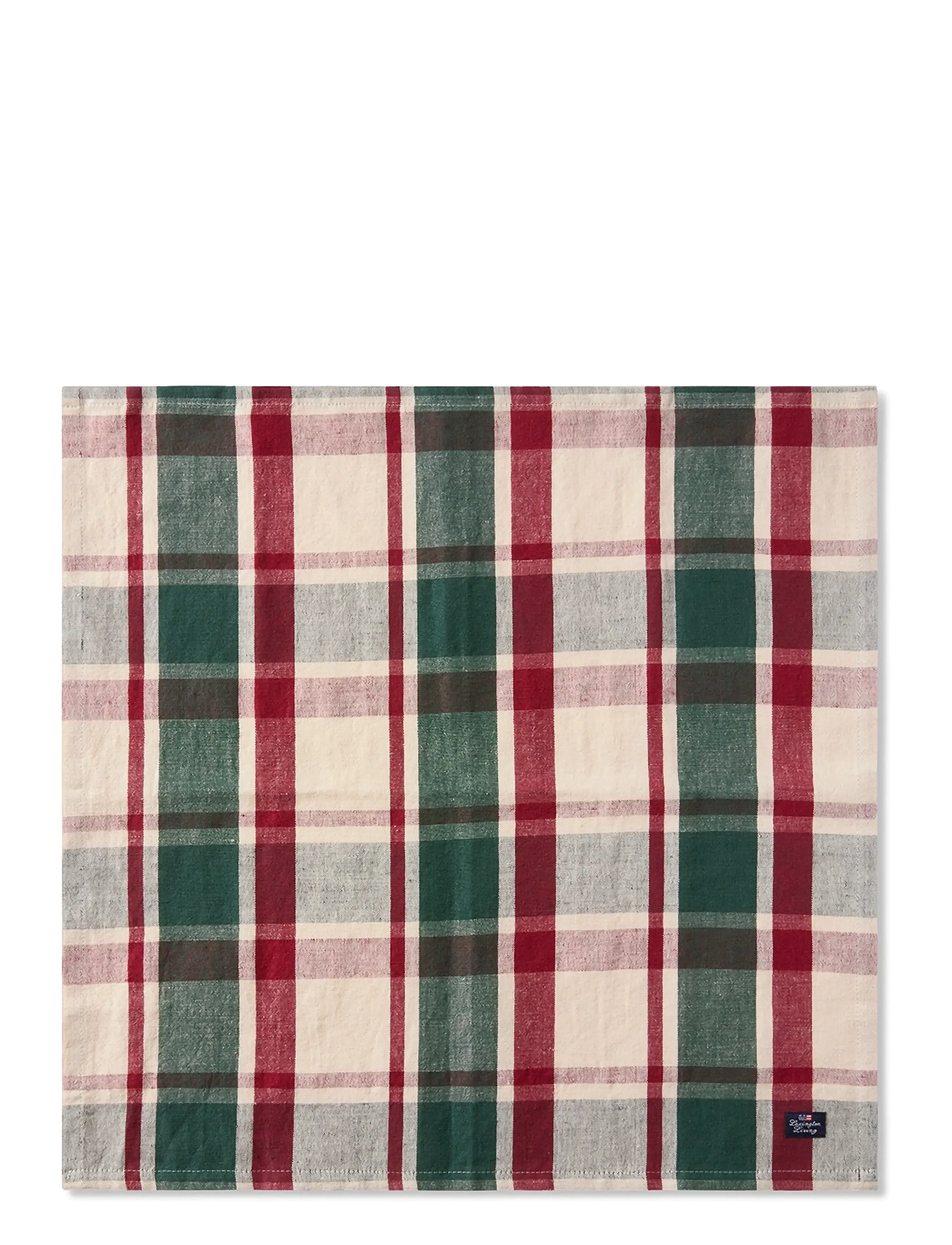 Checked Linen/Cotton Napkin - GREEN/RED/BEIGE