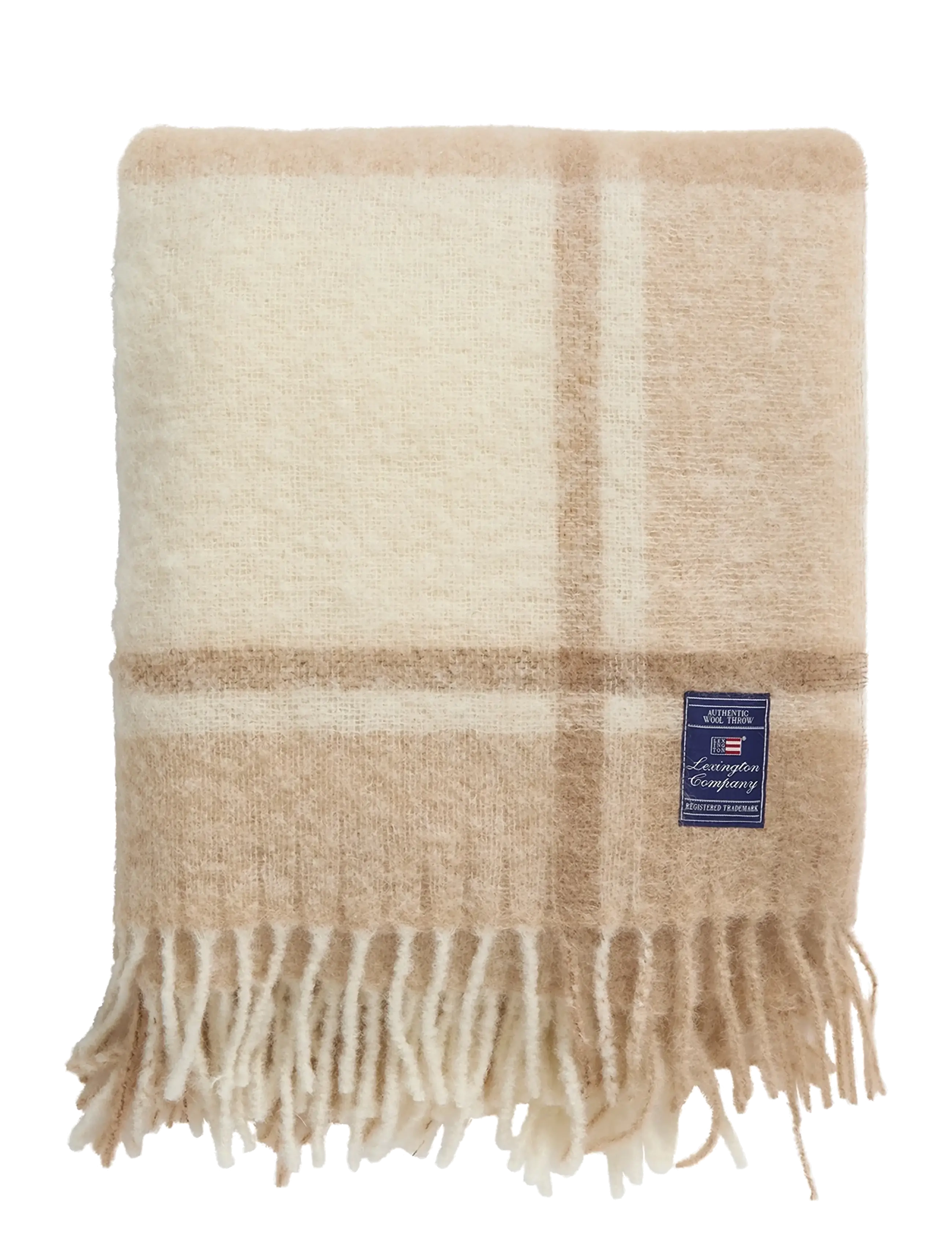 Beige/White Checked Mohair Mix Throw - BEIGE/LT BEIGE/WHITE