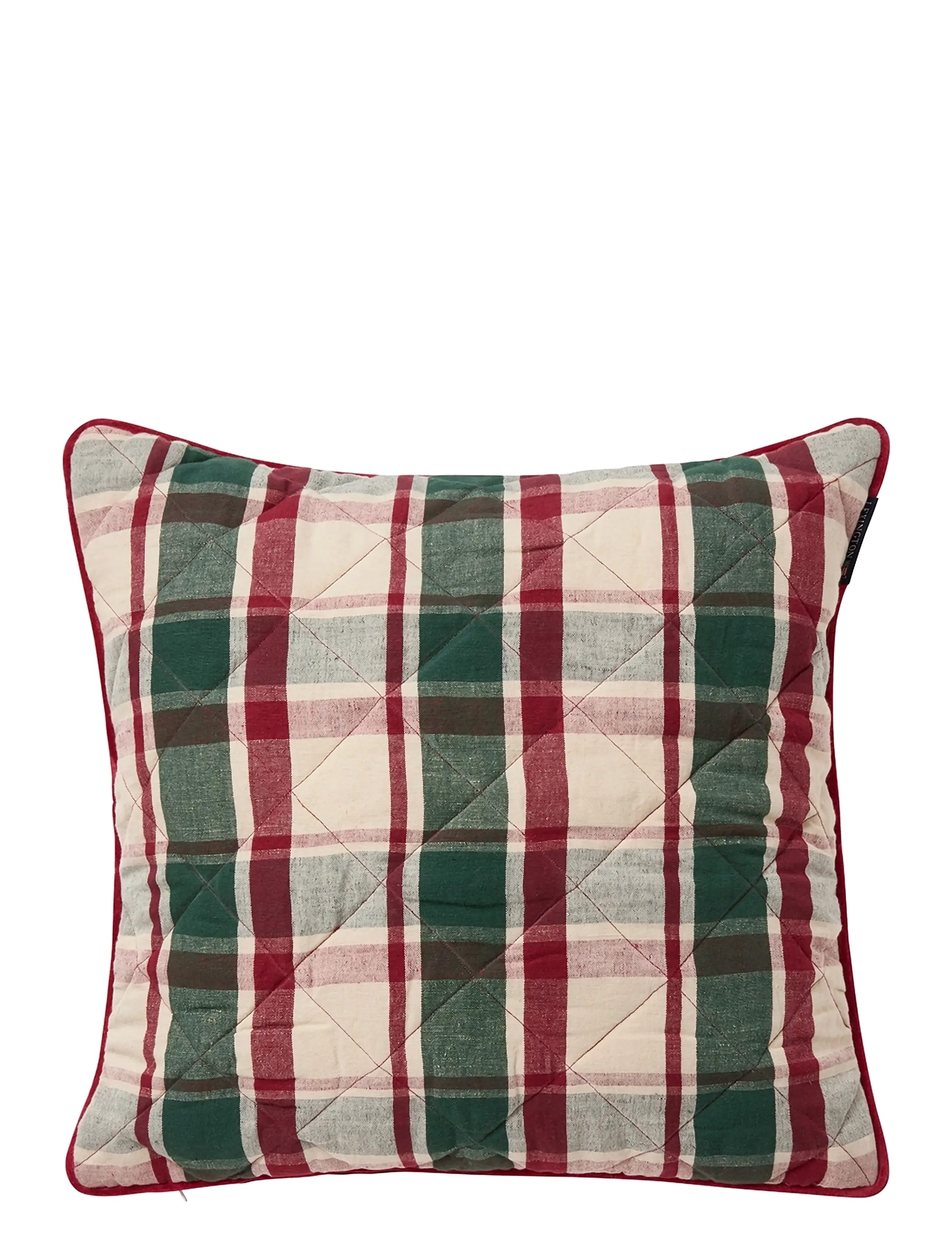 Lexington Home Quilted Checked Linen/Cotton Pillow Cover - Cushions & Cushions Covers - GREEN/RED/BEIGE / multi