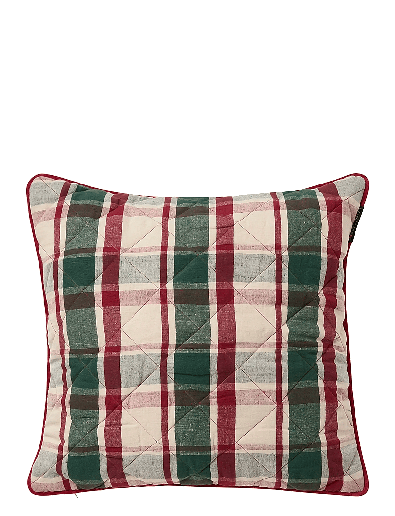 Lexington Home - Quilted Checked Linen/Cotton Pillow Cover - kissen - green/red/beige - 1