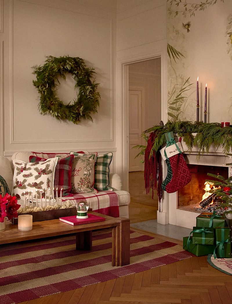 Lexington Home - Quilted Checked Linen/Cotton Pillow Cover - kissen - green/red/beige - 0