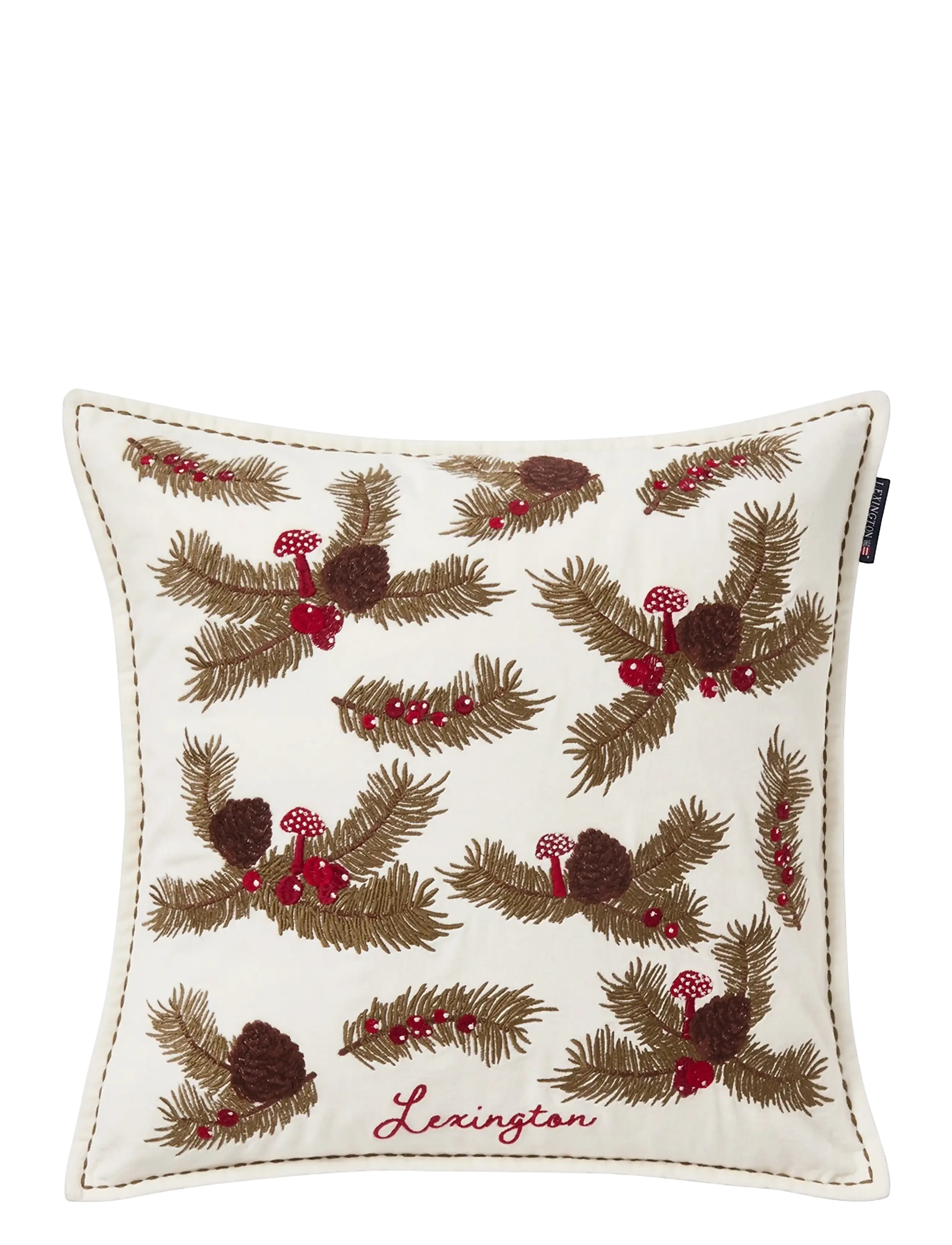 Lexington Home Pine Twigs Organic Cotton Velvet Pillow Cover, Pudder, Hvid, Str: 50X50