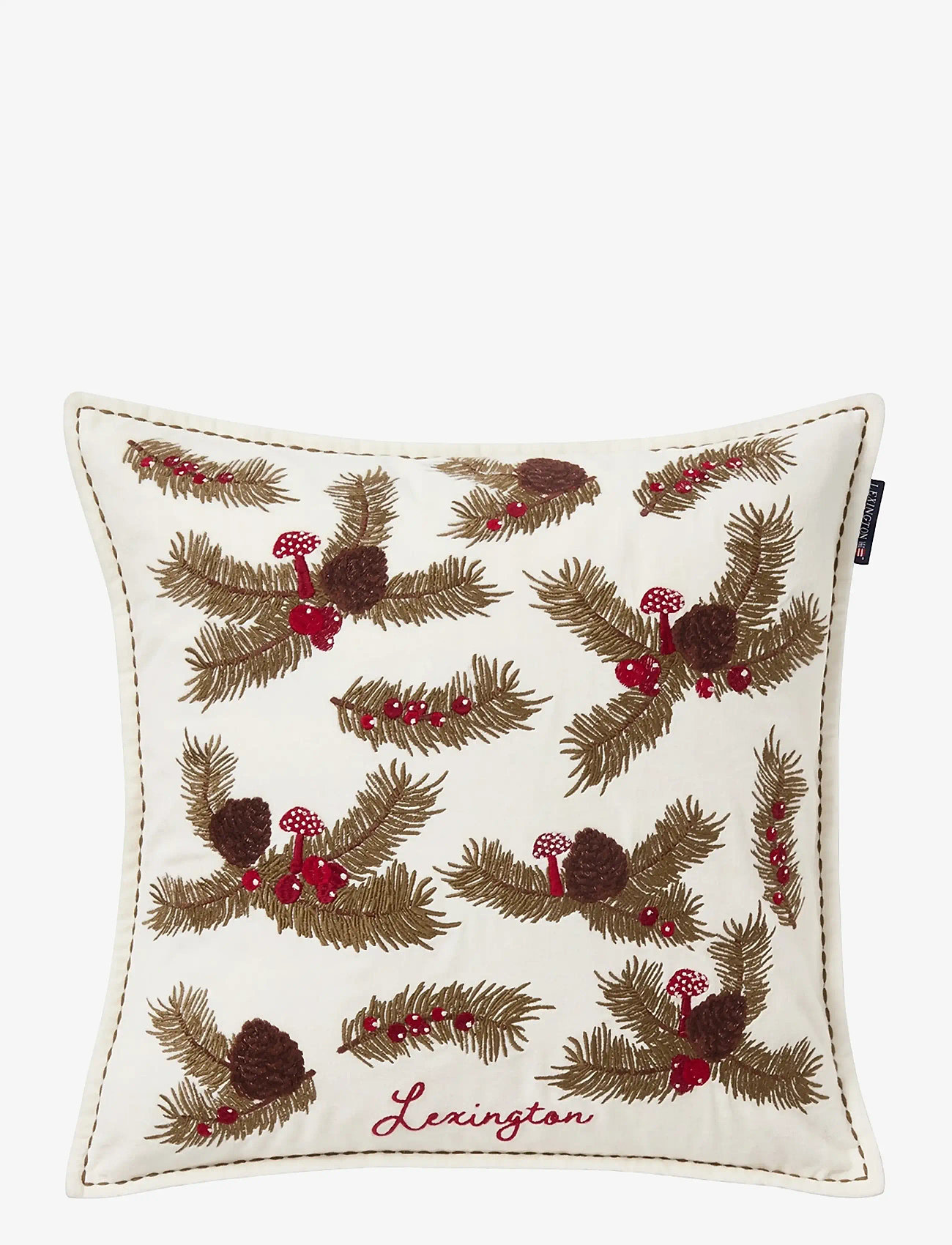 Lexington Home - Pine Twigs Organic Cotton Velvet Pillow Cover - weihnachtstextilien - white multi - 0