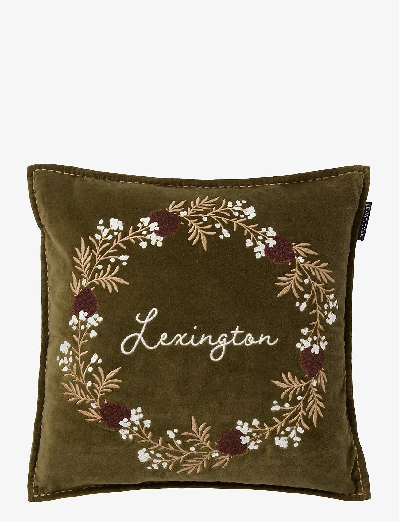 Lexington Home - Wreath Organic Cotton Velvet Pillow Cover - cushions - olive/brown/white - 1