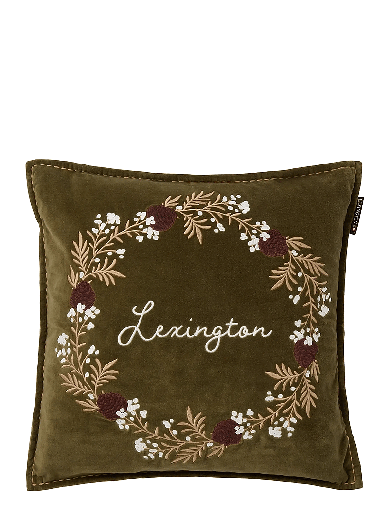Lexington Home - Wreath Organic Cotton Velvet Pillow Cover - cushions - olive/brown/white - 1