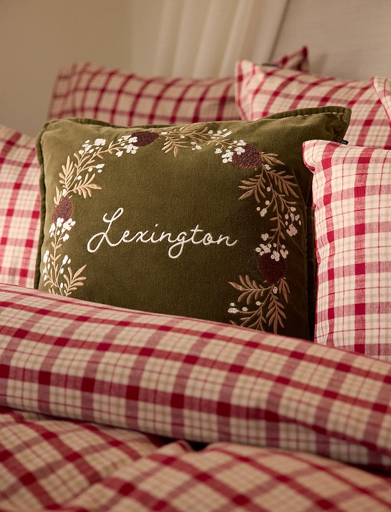 Lexington Home - Wreath Organic Cotton Velvet Pillow Cover - cushions - olive/brown/white - 0
