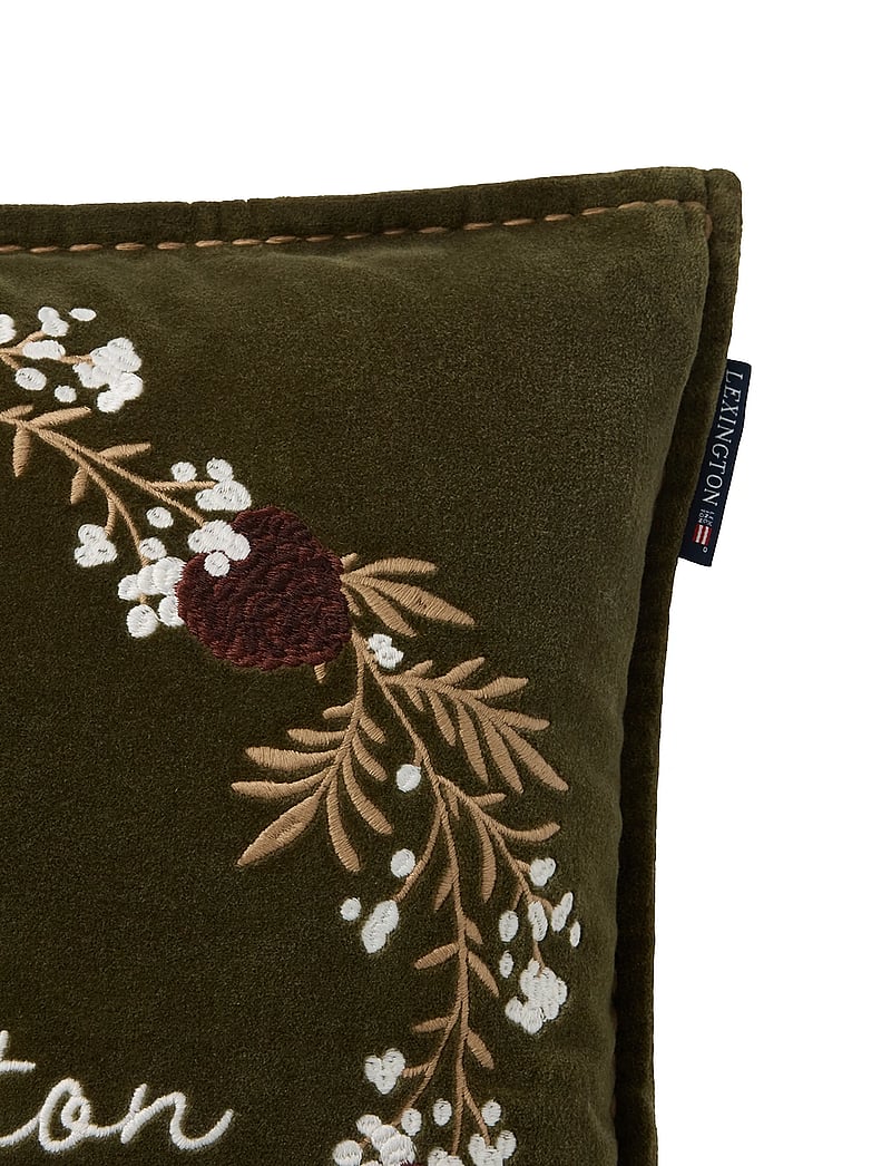 Lexington Home - Wreath Organic Cotton Velvet Pillow Cover - cushions - olive/brown/white - 3