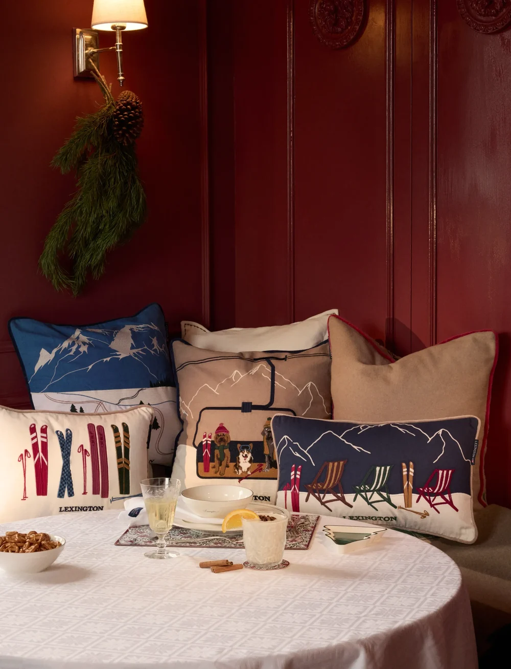 Lexington Home - Ski Resort Organic Cotton Twill 50x30 Pillow - køb efter pris - white/dk blue multi - 2