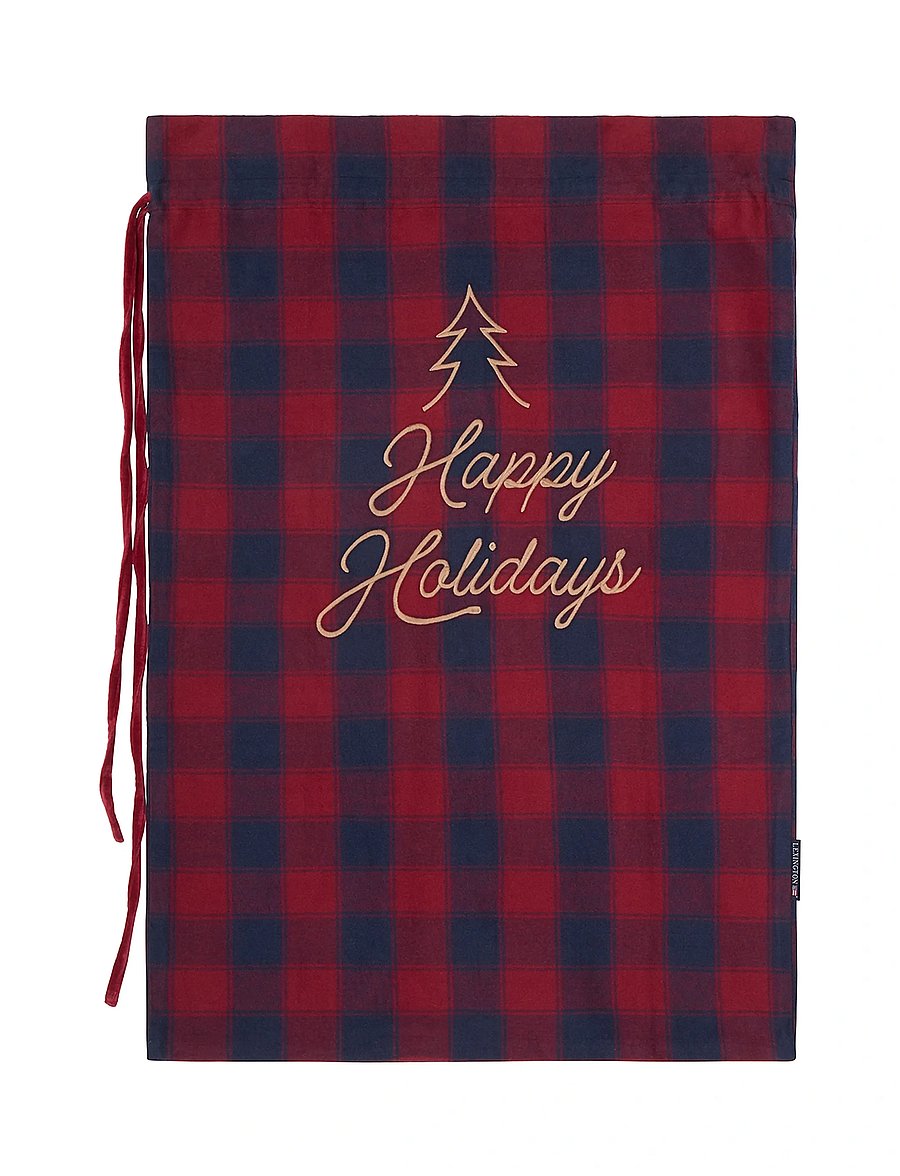 Lexington Home - Org Cotton Flannel Christmas Gift Sack - dk blue/red - 4