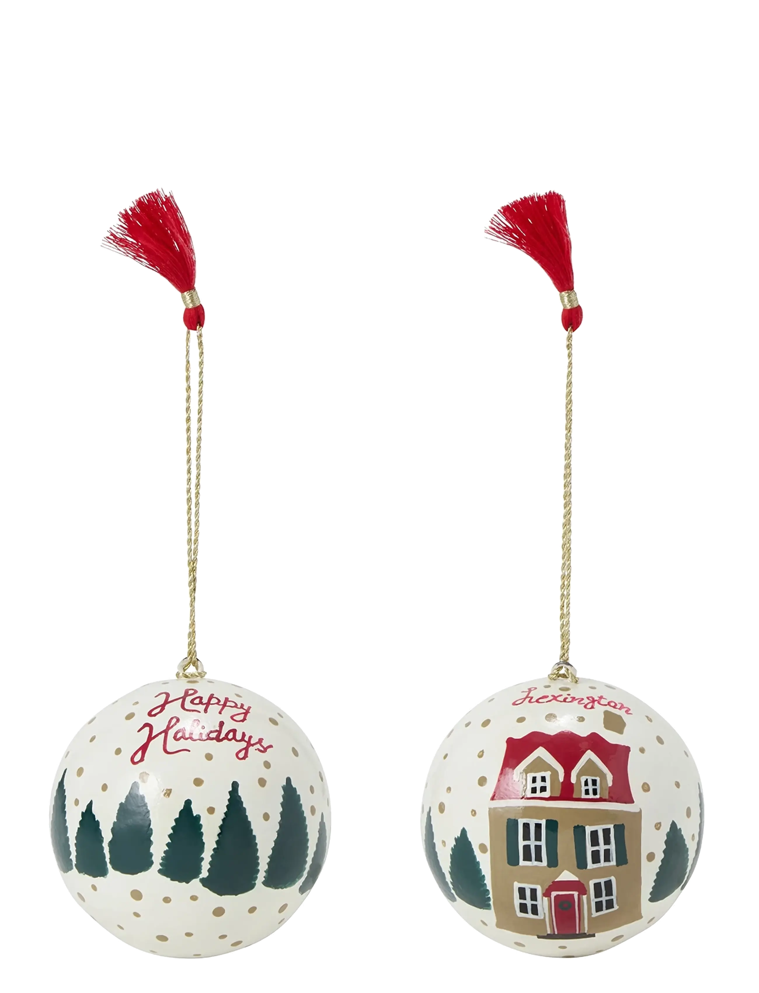 Lexington Home - Papier Maché Balls Christmas Ornament (set of 2) - white multi - 1