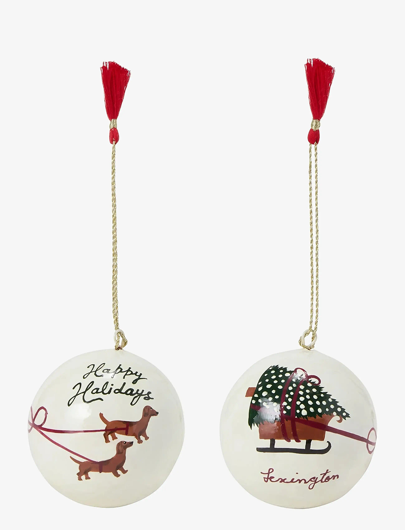 Lexington Home - Papier Maché Balls Christmas Ornament (set of 2) - shop by price - white multi - 1