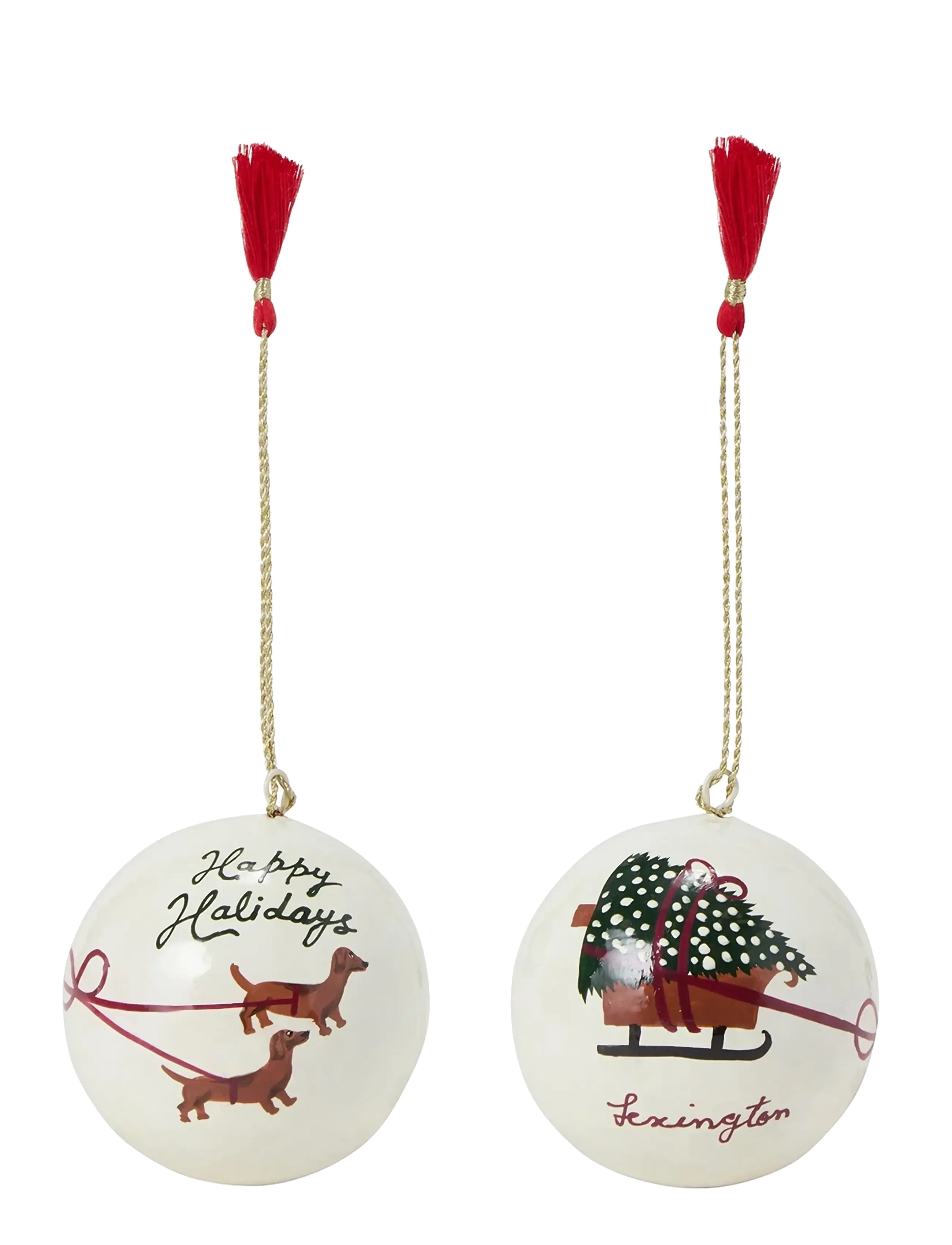 Lexington Home - Papier Maché Balls Christmas Ornament (set of 2) - white multi - 2