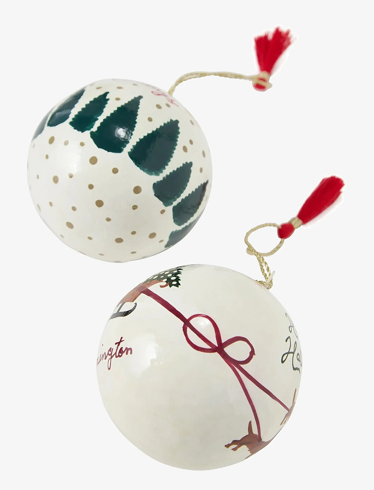 Lexington Home - Papier Maché Balls Christmas Ornament (set of 2) - shop by price - white multi - 2