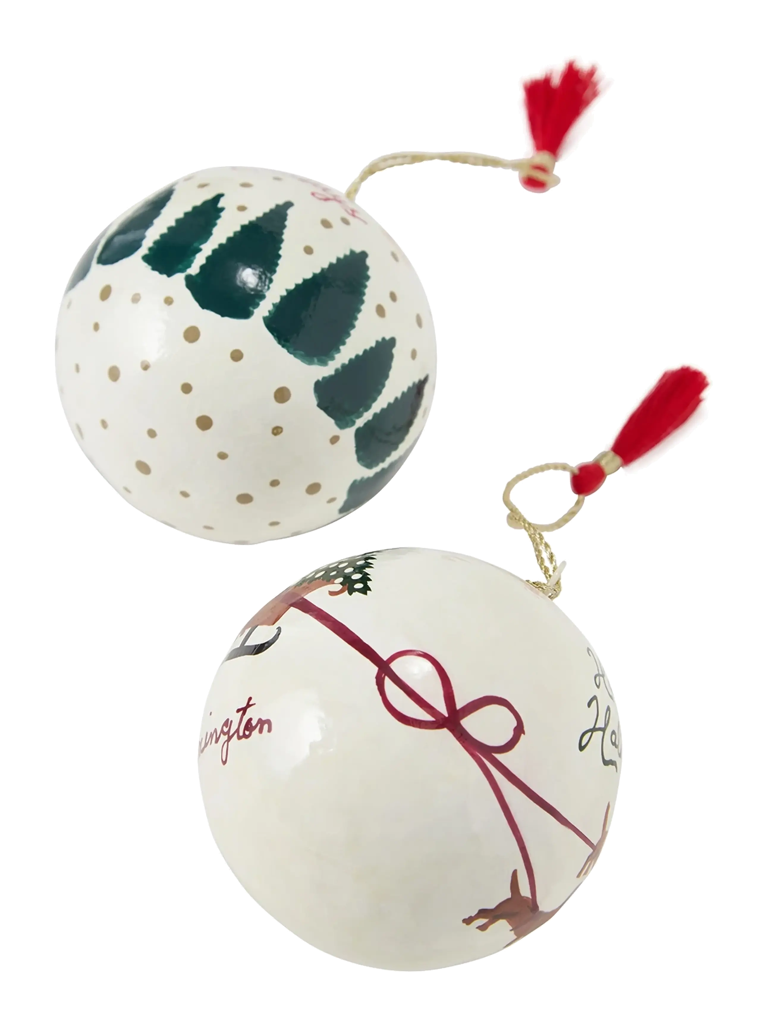 Lexington Home - Papier Maché Balls Christmas Ornament (set of 2) - white multi - 3