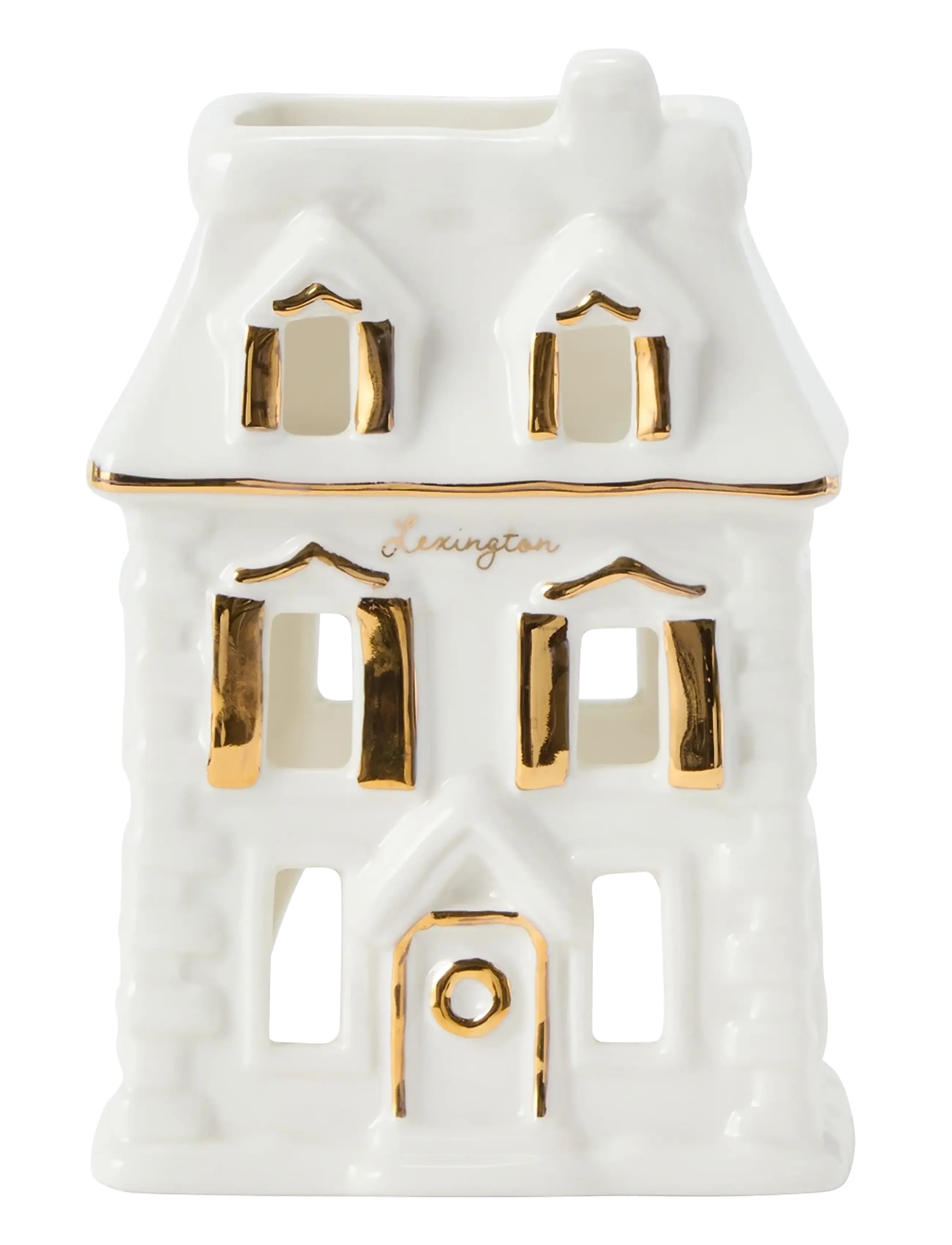 House Stoneware Lantern - WHITE/GOLD