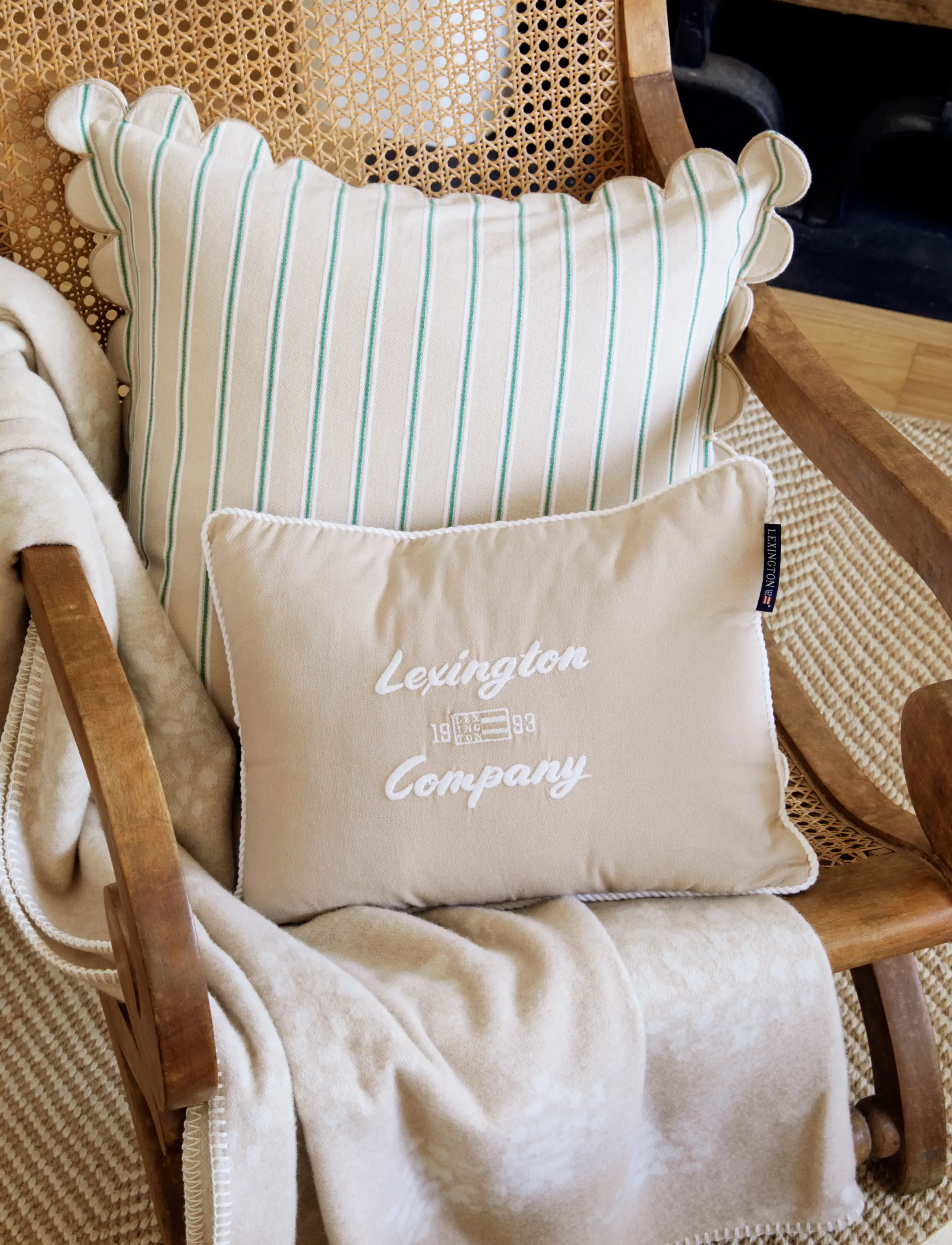 Lexington Home Striped Organic Cotton Scallop Wing Pillow Cover, 50X50, Cushions & Blankets, Beige - Cushion Covers, Homeware