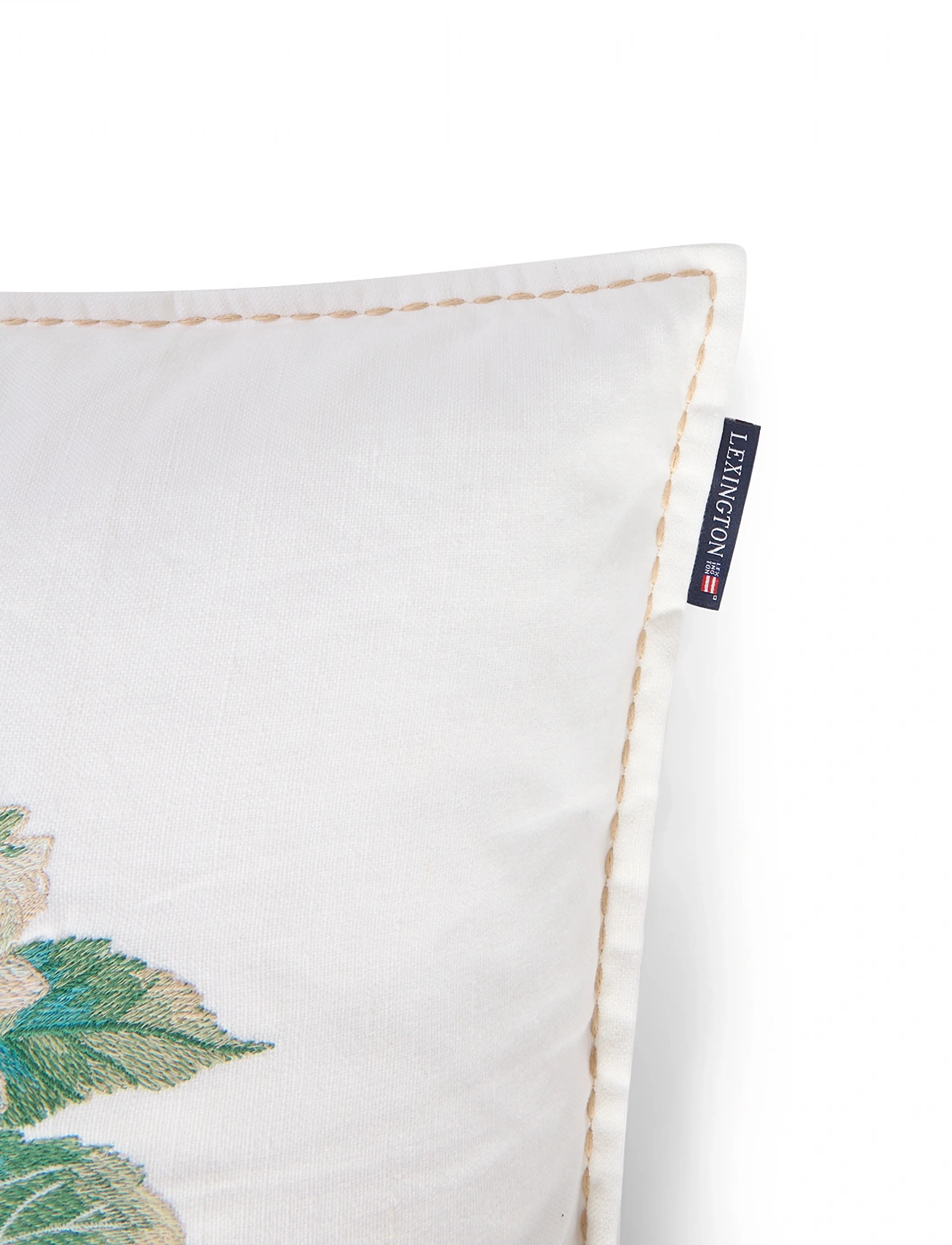 Lexington Home - Floral Embroidered Linen/Cotton Pillow Cover - pudebetræk - white/green/white - 4