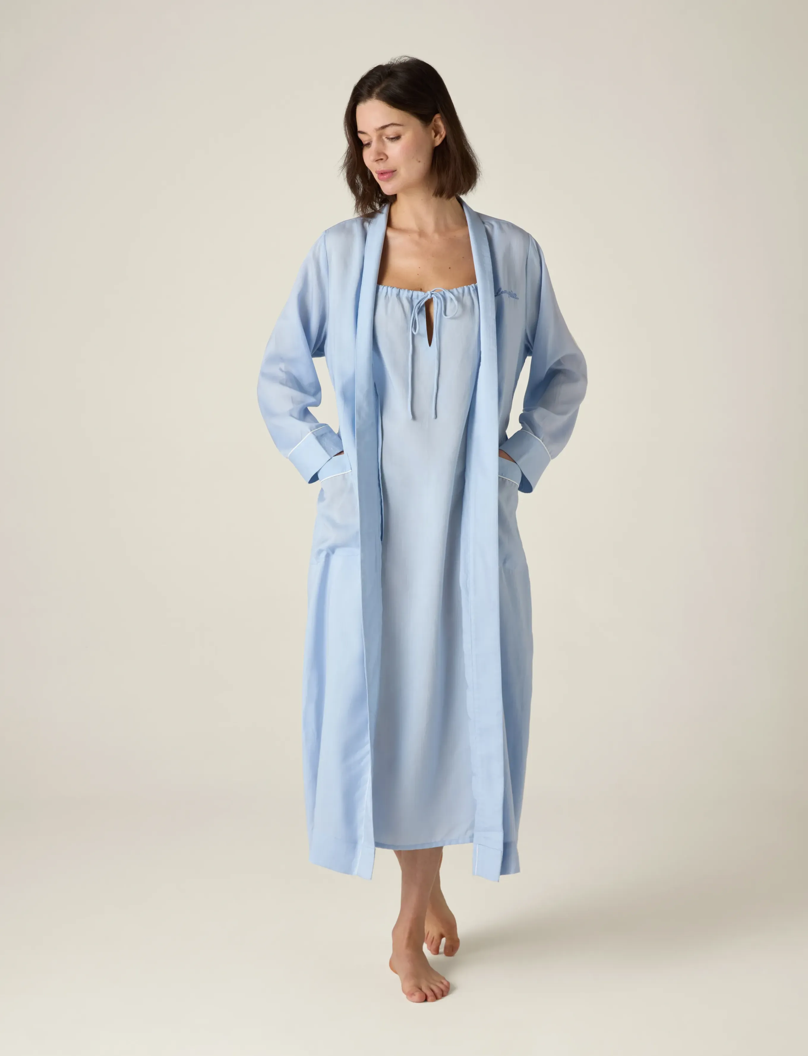 Lexington Home Lyocell Robe, M, Night & Loungewear, Blau - Robes, Frauen
