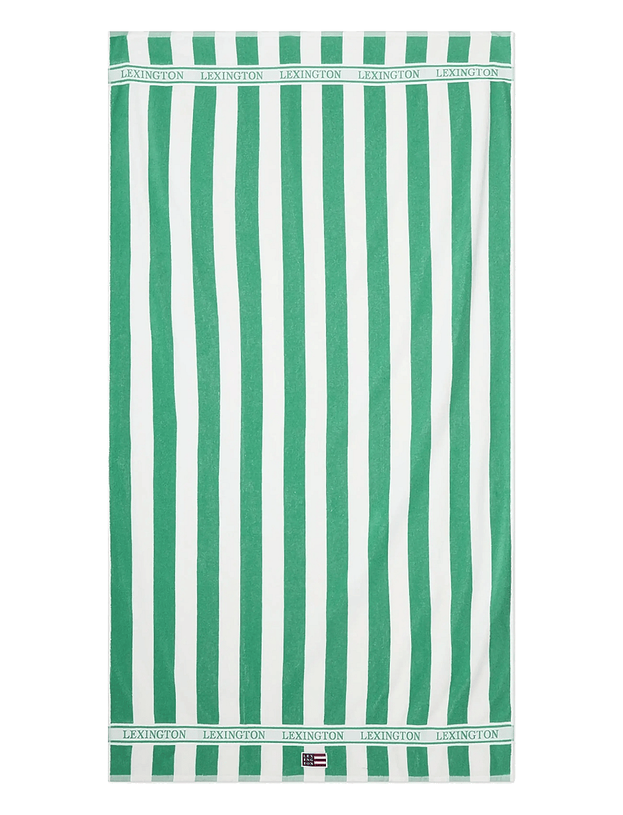 Lexington Home - Block Striped Cotton Terry Beach Towel - saunalinad - green/white - 0