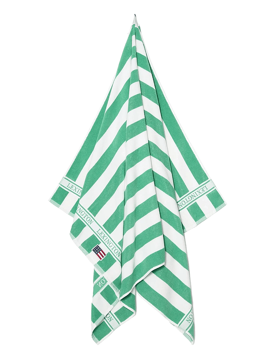 Lexington Home - Block Striped Cotton Terry Beach Towel - saunalinad - green/white - 1
