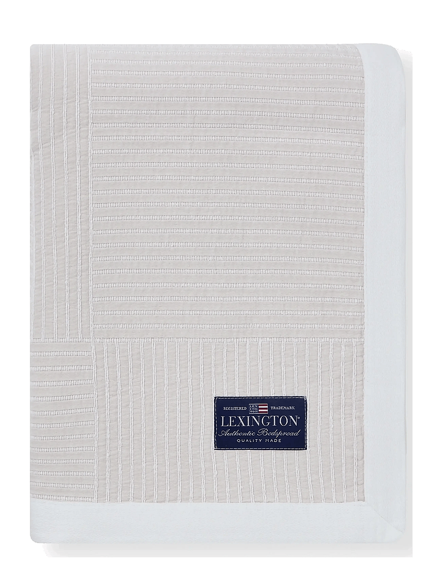 Lexington Home - Stripe Checked Organic Cotton Jacquard Bedspread - tagesdecken - beige/white - 0