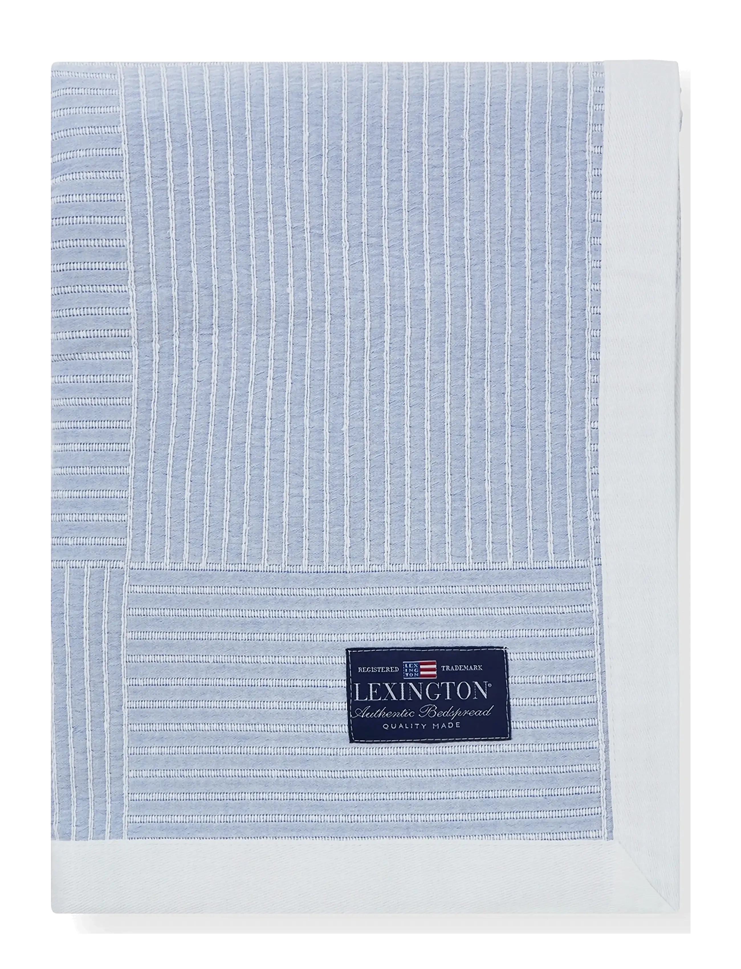 Lexington Home Stripe Checked Organic Cotton Jacquard Bedspread - Överkast - BLUE/WHITE / blue