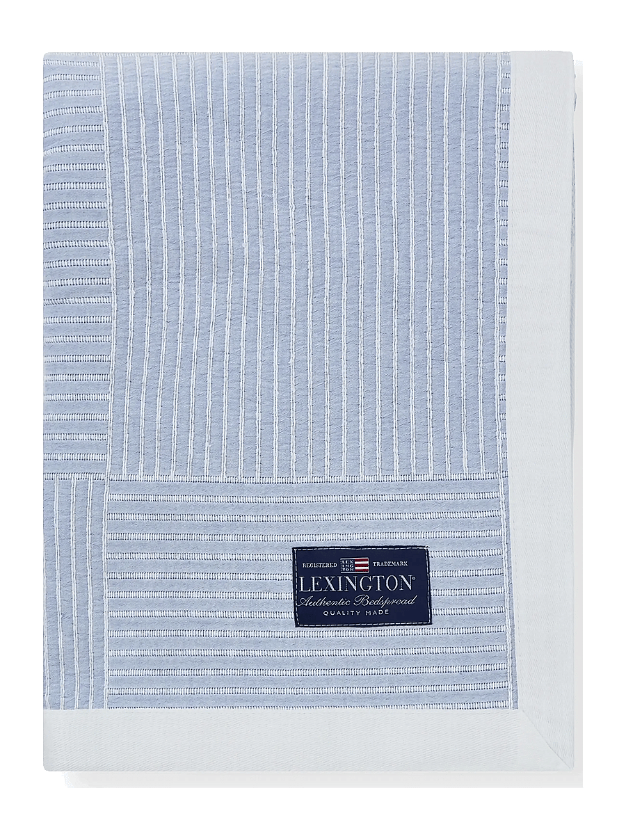 Lexington Home - Stripe Checked Organic Cotton Jacquard Bedspread - voodikatted - blue/white - 0