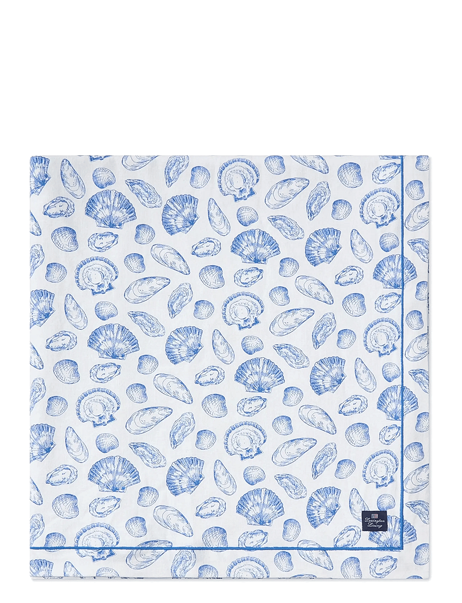 Lexington Home - Shell Printed Organic Cotton Tablecloth - laudlinad - white/blue - 0