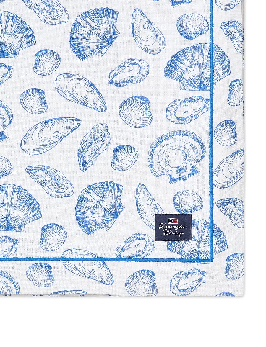 Lexington Home - Shell Printed Organic Cotton Tablecloth - laudlinad - white/blue - 1