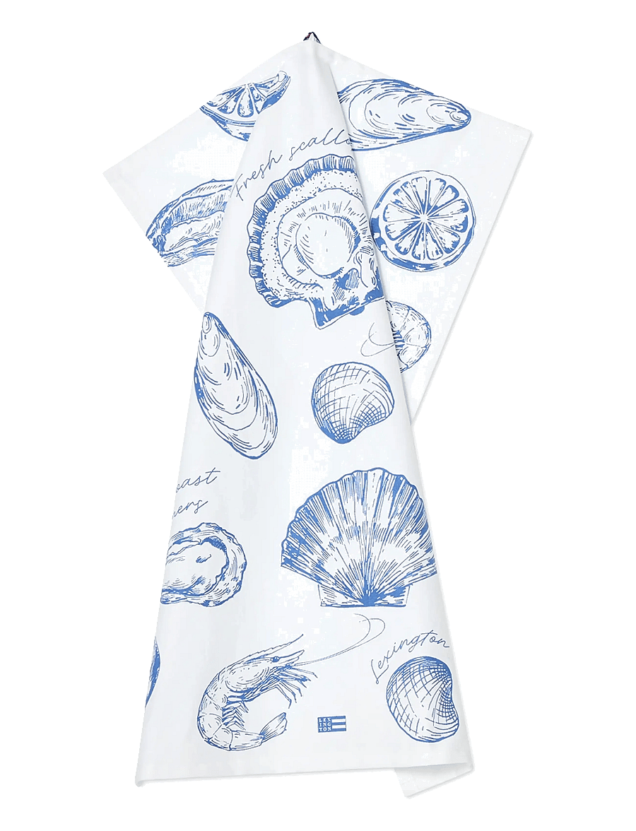 Lexington Home - Shell Printed Organic Cotton Kitchen Towel - köögirätikud - white/blue - 0