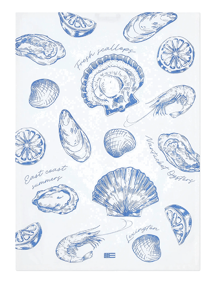 Lexington Home - Shell Printed Organic Cotton Kitchen Towel - köögirätikud - white/blue - 1