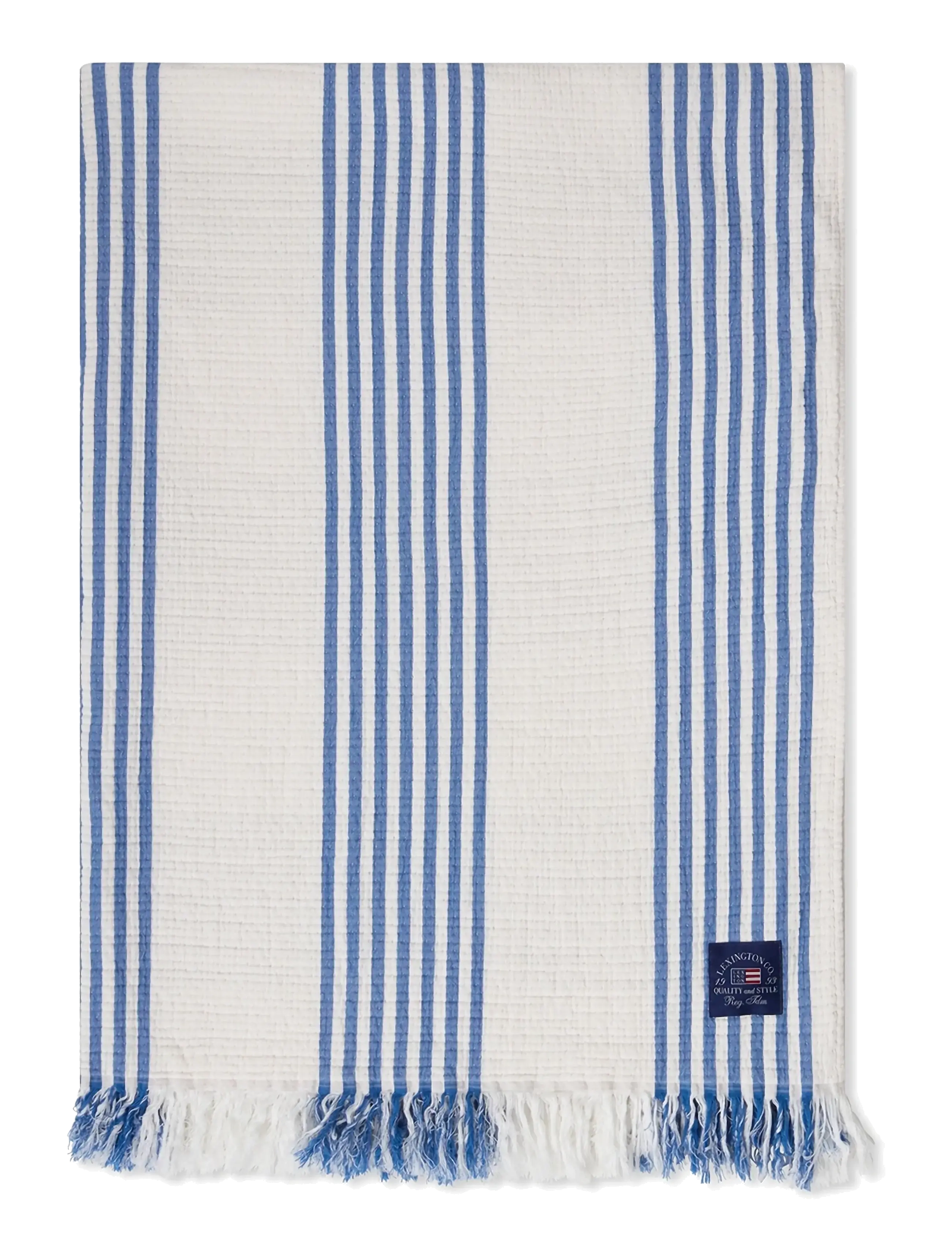 Lexington Home Striped/Checked Organic Cotton Throw - Nýkomið - WHITE/BLUE/BEIGE / multi