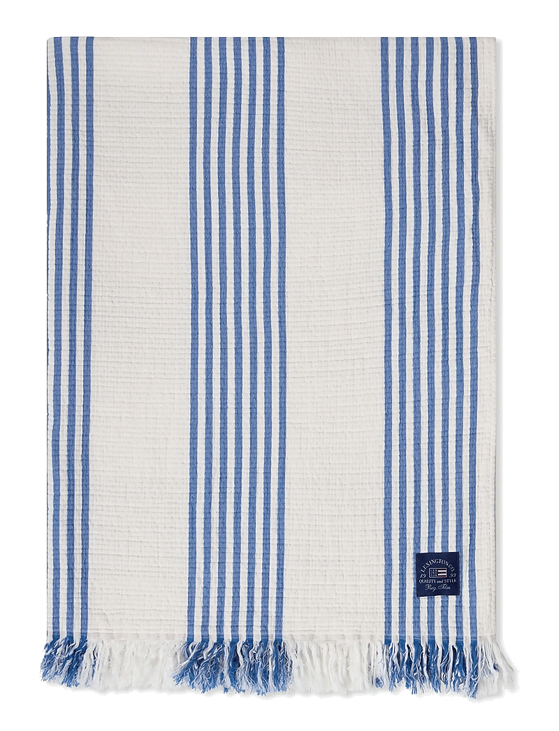 Lexington Home - Striped/Checked Organic Cotton Throw - white/blue/beige - 0