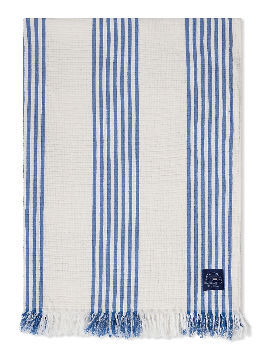 Lexington Home - Striped/Checked Organic Cotton Throw - white/blue/beige - 0