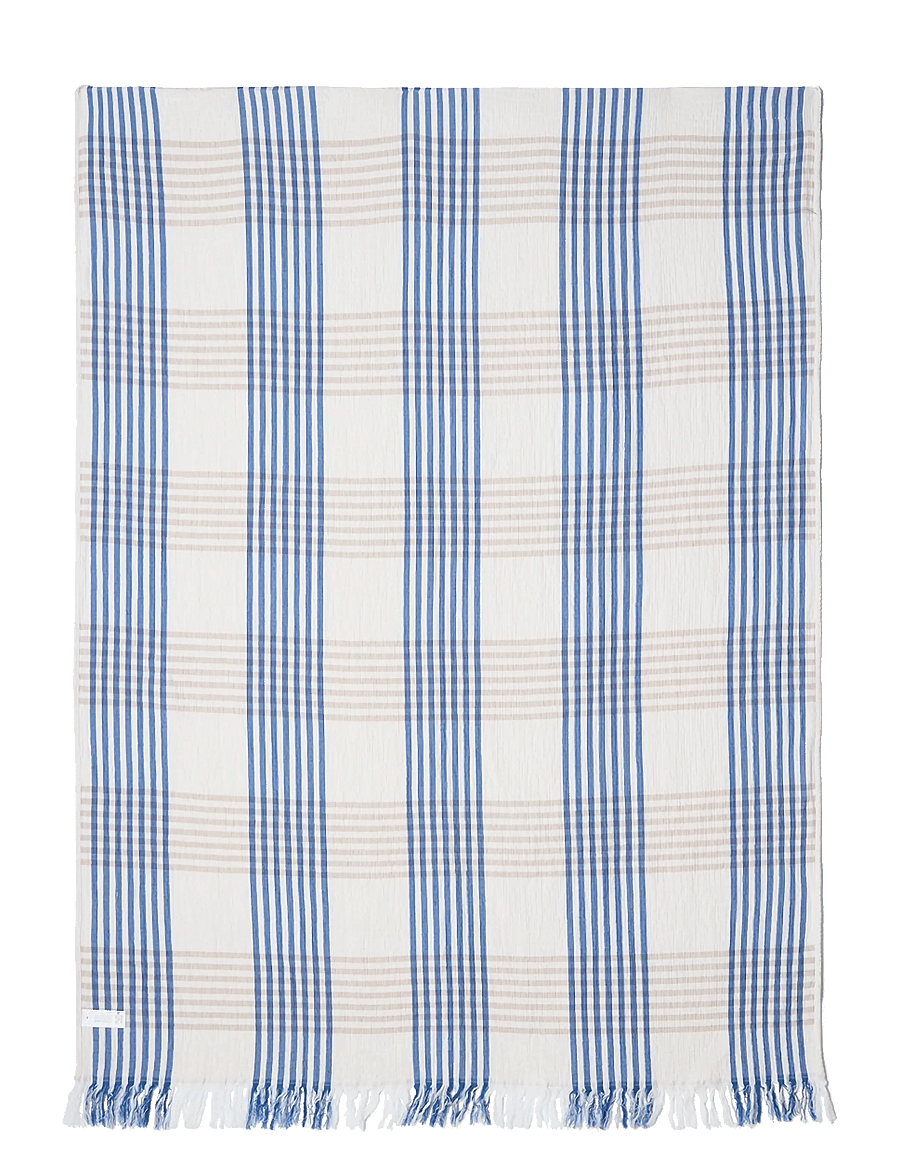 Lexington Home - Striped/Checked Organic Cotton Throw - white/blue/beige - 2