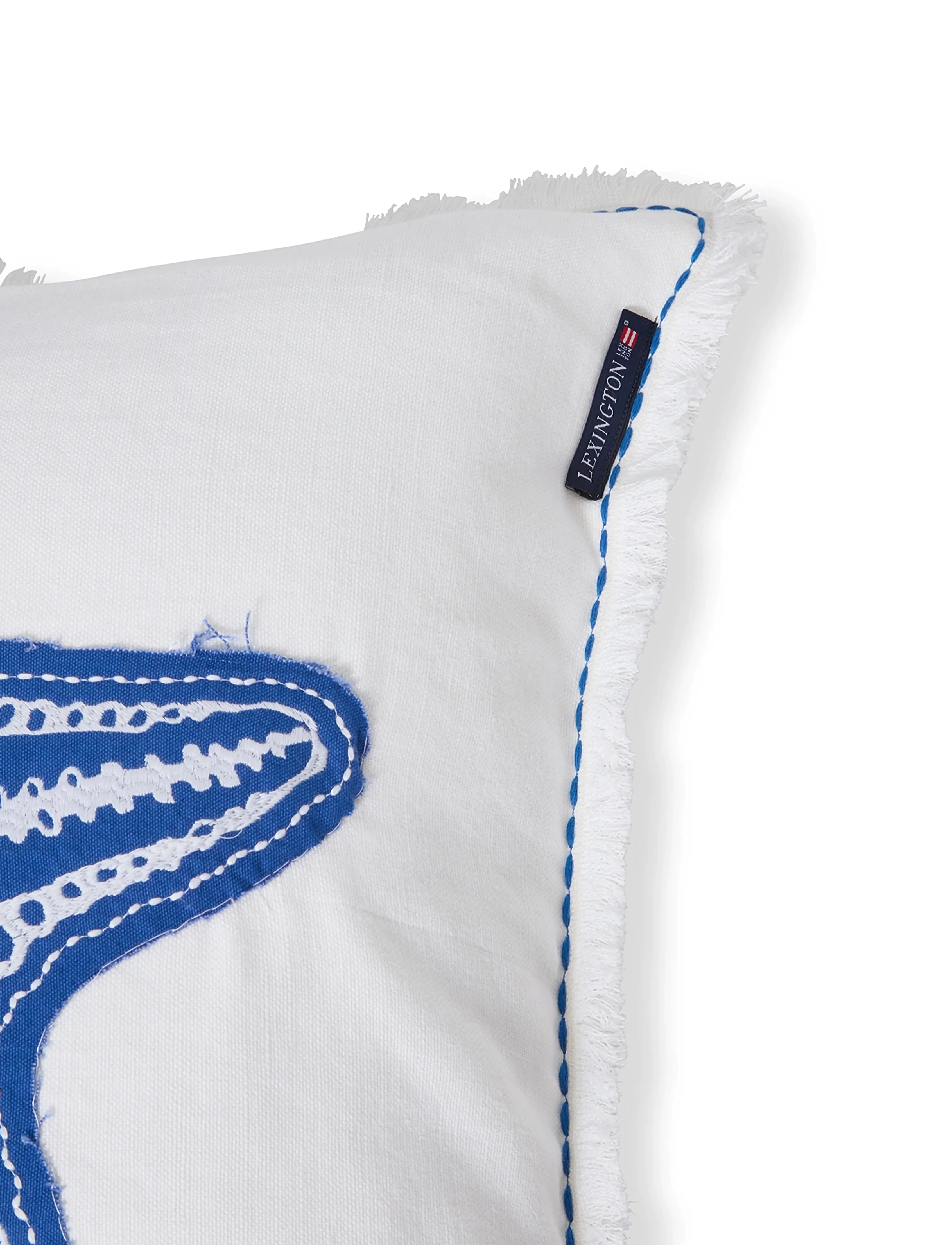 Lexington Home - Summer Embroidered Patch Linen/Cotton Pillow Cover - coussins - white/blue - 2
