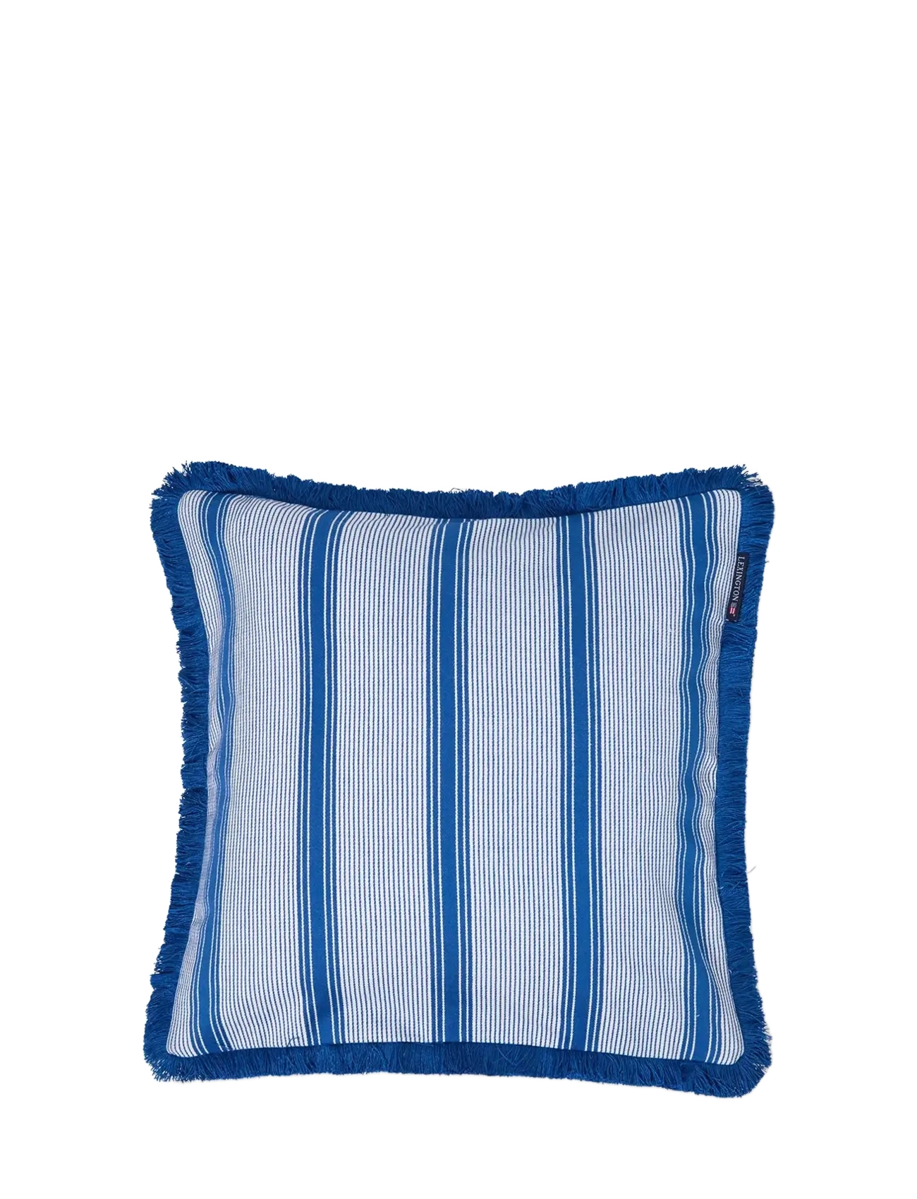 Lexington Home Striped Organic Cotton Fringe Pillow Cover, Pudder, Blå, Str: 50X50